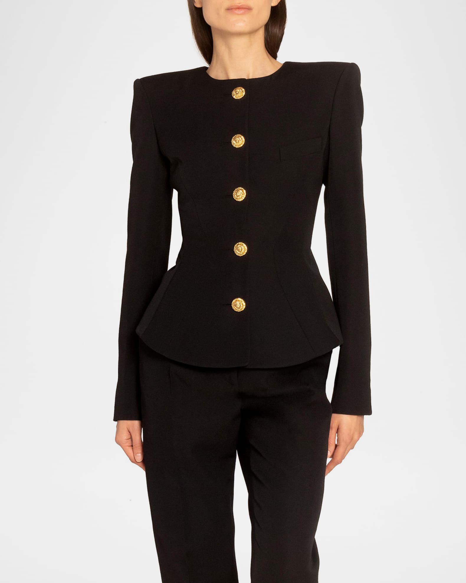 BALMAIN ベルベット　ドットテーラードジャケット ブラック　36 Balmain Single-Breasted Velvet Collarless Jacket | Neiman Marcus