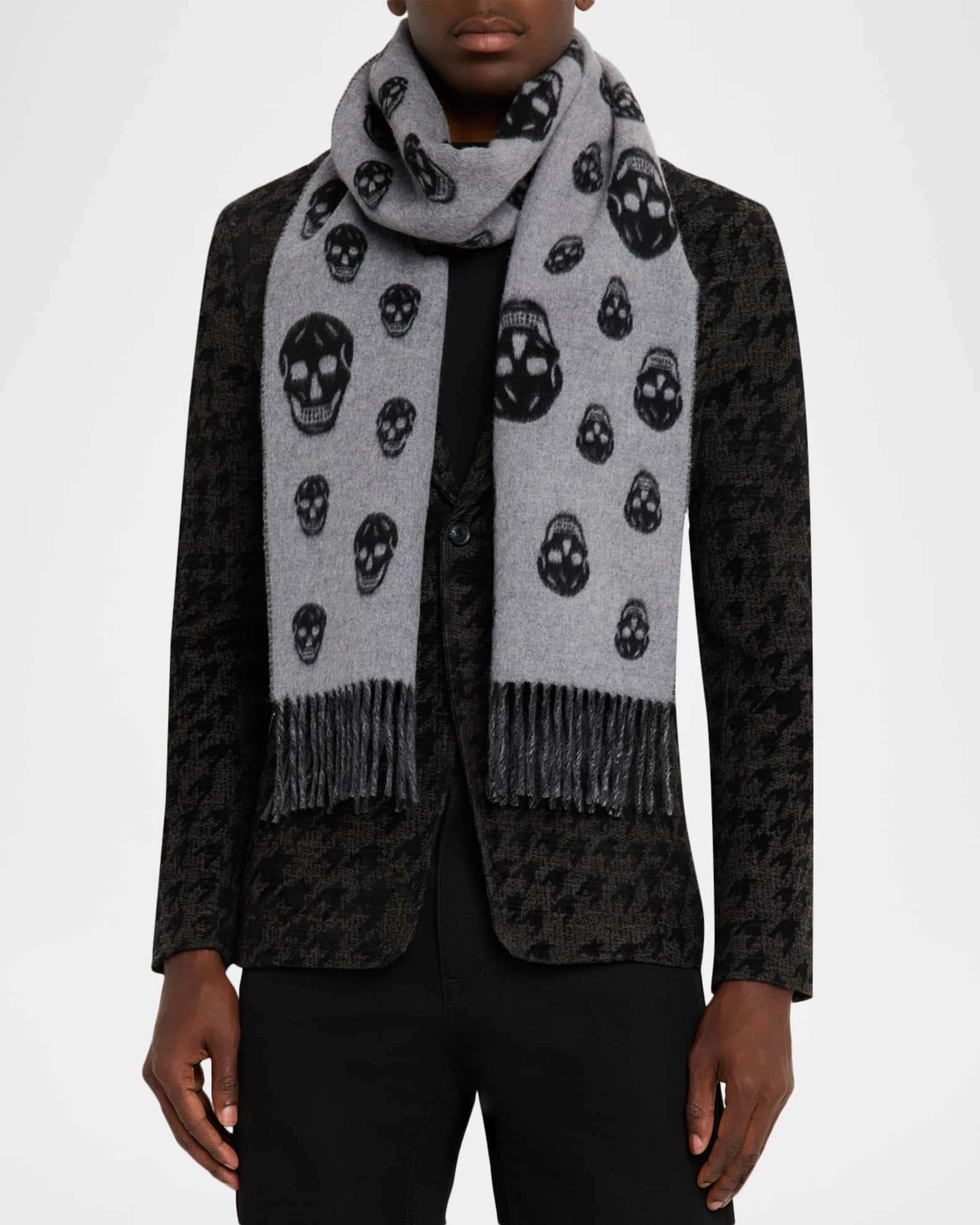 McQueen Men's Skull Double-Face Wool and Cashmere Scarf | Neiman