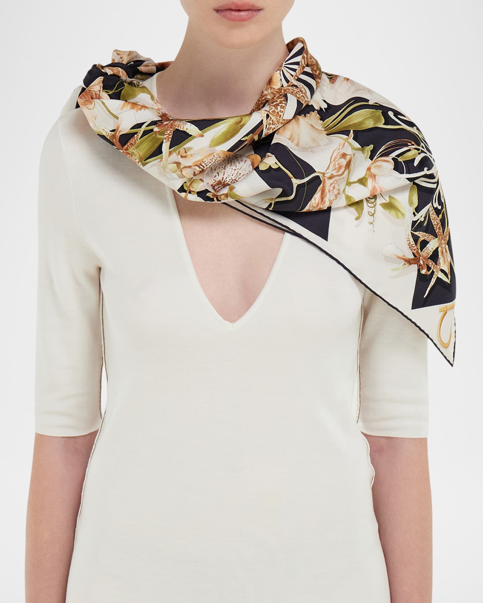 Ferragamo Floral Gaia Silk Square Scarf | Neiman Marcus