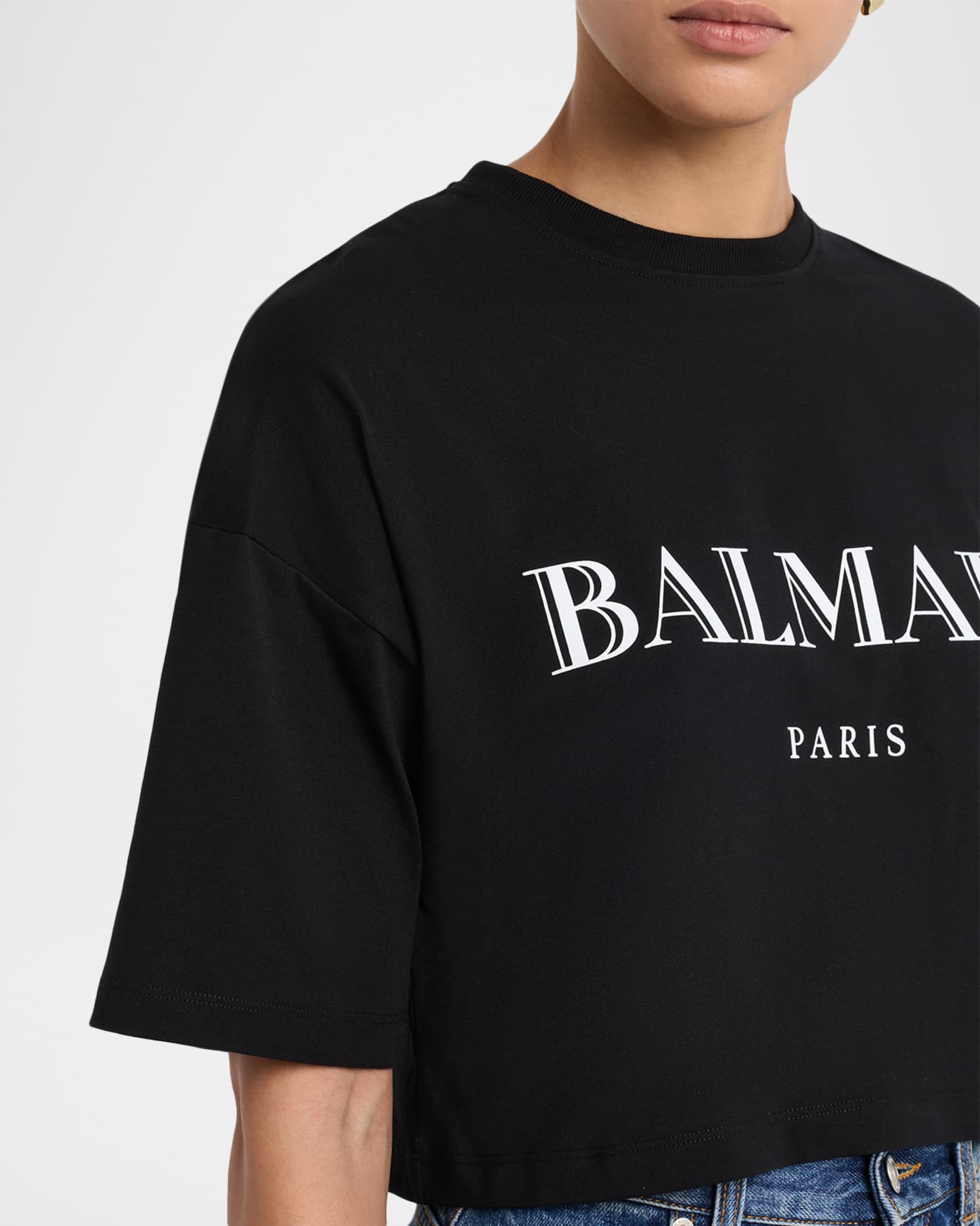 Balmain スリーピース セット ② トップス　FR 34サイズ Balmain Logo Short-Sleeve Bulky Crop T-Shirt | Neiman Marcus
