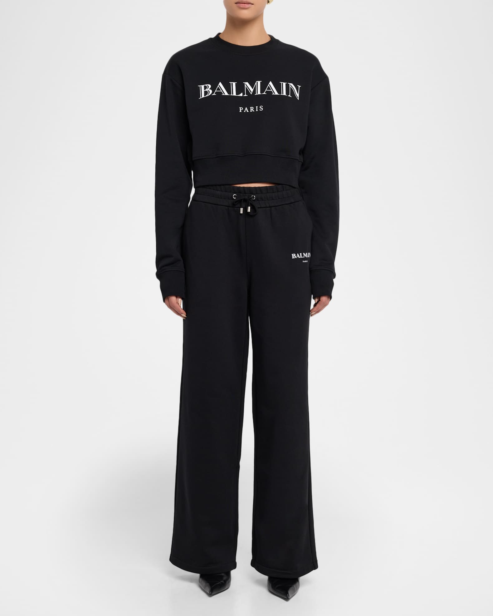 Balmain Logo Crop Crewneck Sweatshirt | Neiman Marcus