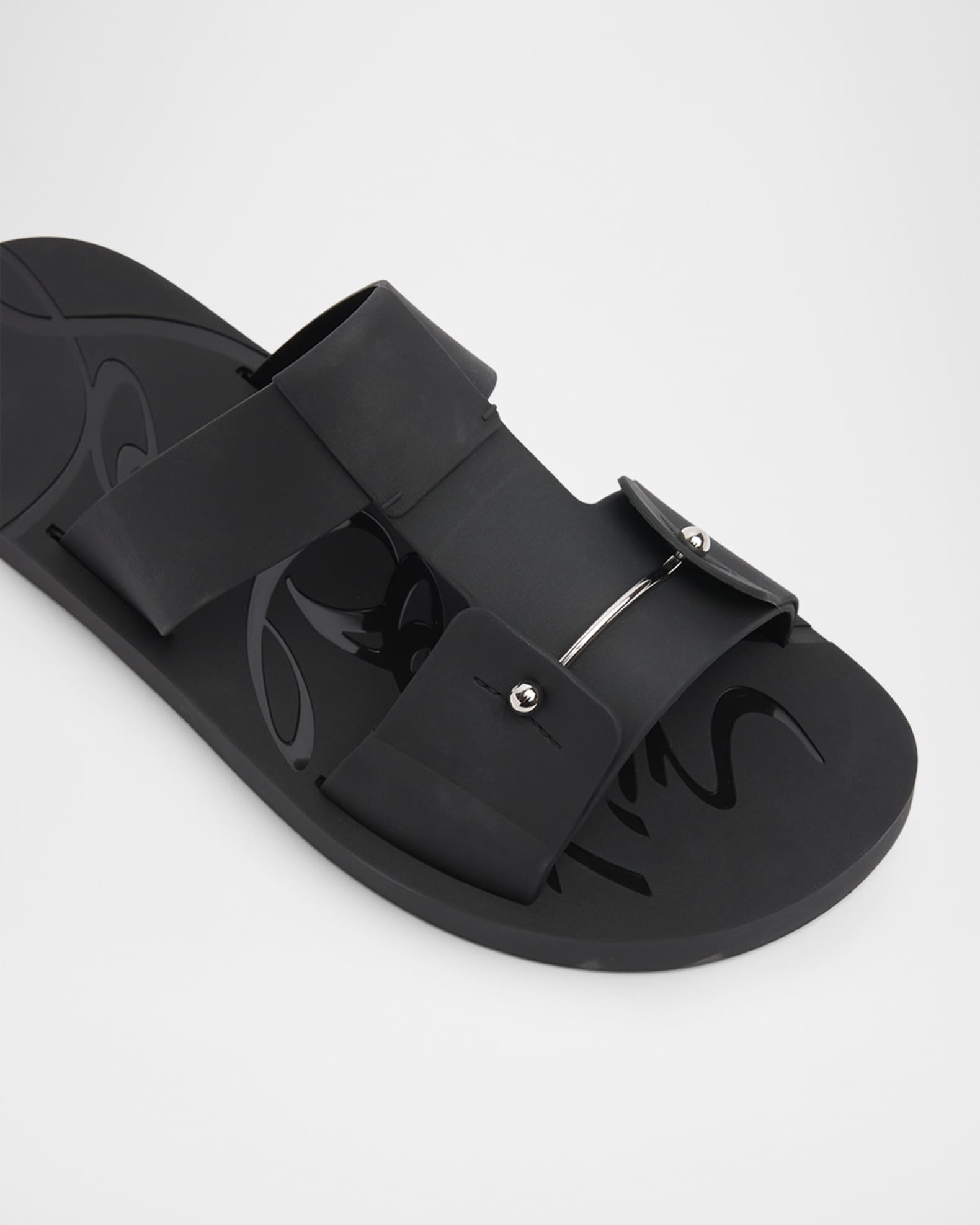 SO MEN ブラックレザー 48サイズ　注）キズあり Christian Louboutin Men's Zakouski Flat Rubber Sandals | Neiman Marcus