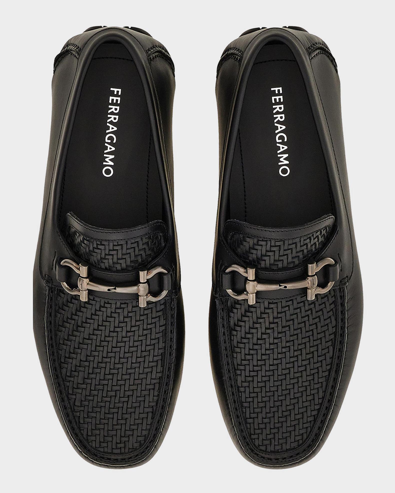 Salvatore Ferragamo Navy Woven Leather Bit Drivers Gancini ornament driver - Men | Ferragamo main image 3
