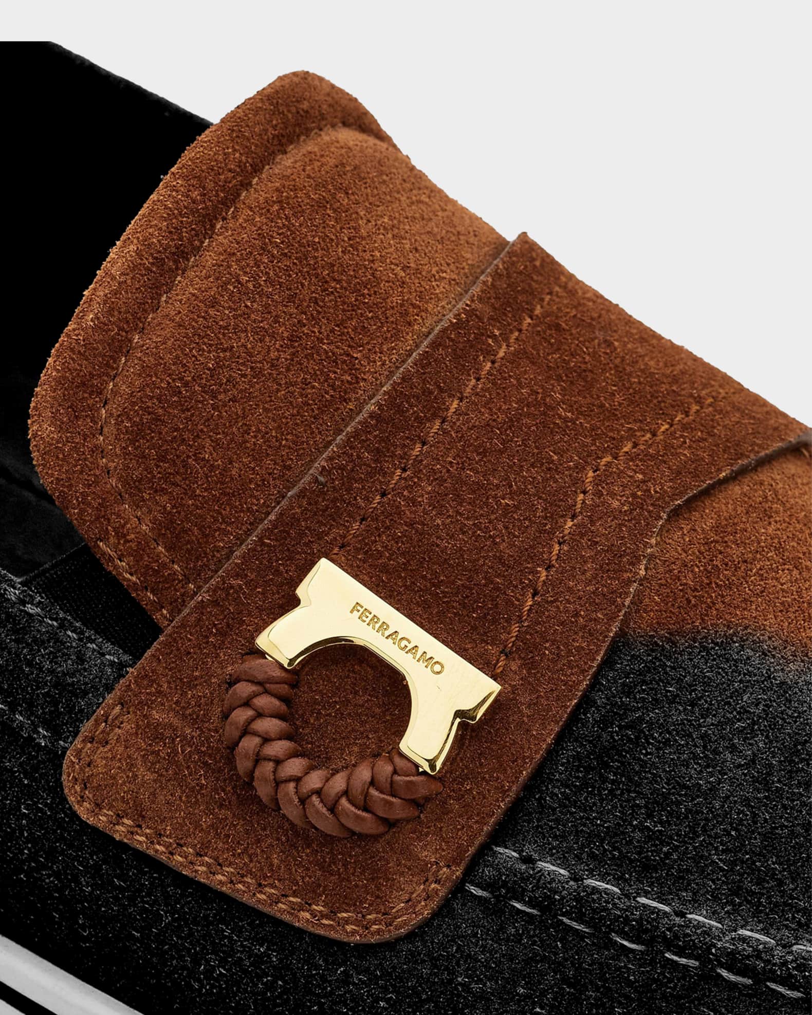 Ferragamo Men's Suede Boat Shoe Loafers with Gancini | Neiman Marcus