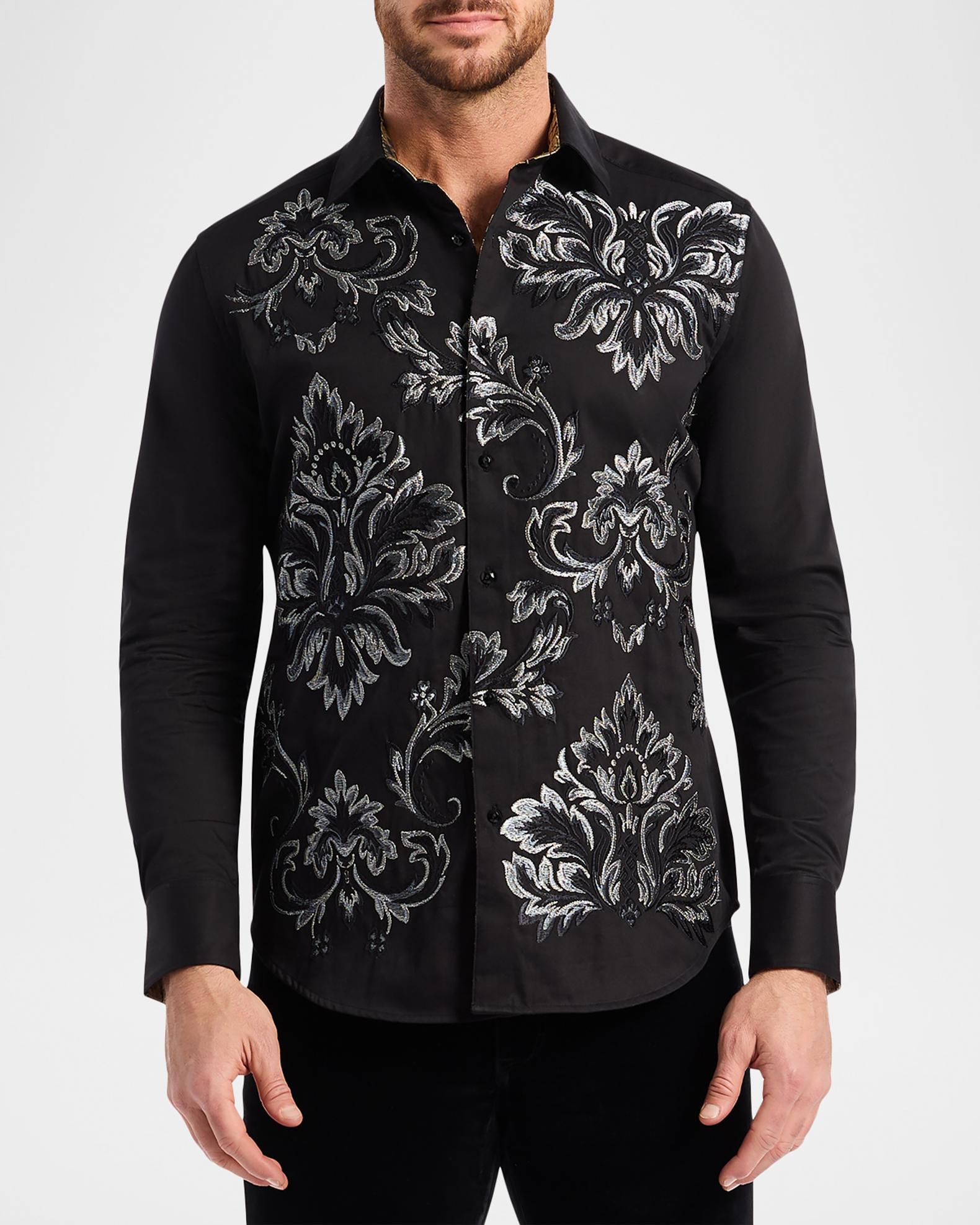 men's dress shirts robert graham Men's Robert Graham Highland Long Sleeve Jacquard Shirt, Coral, XXL