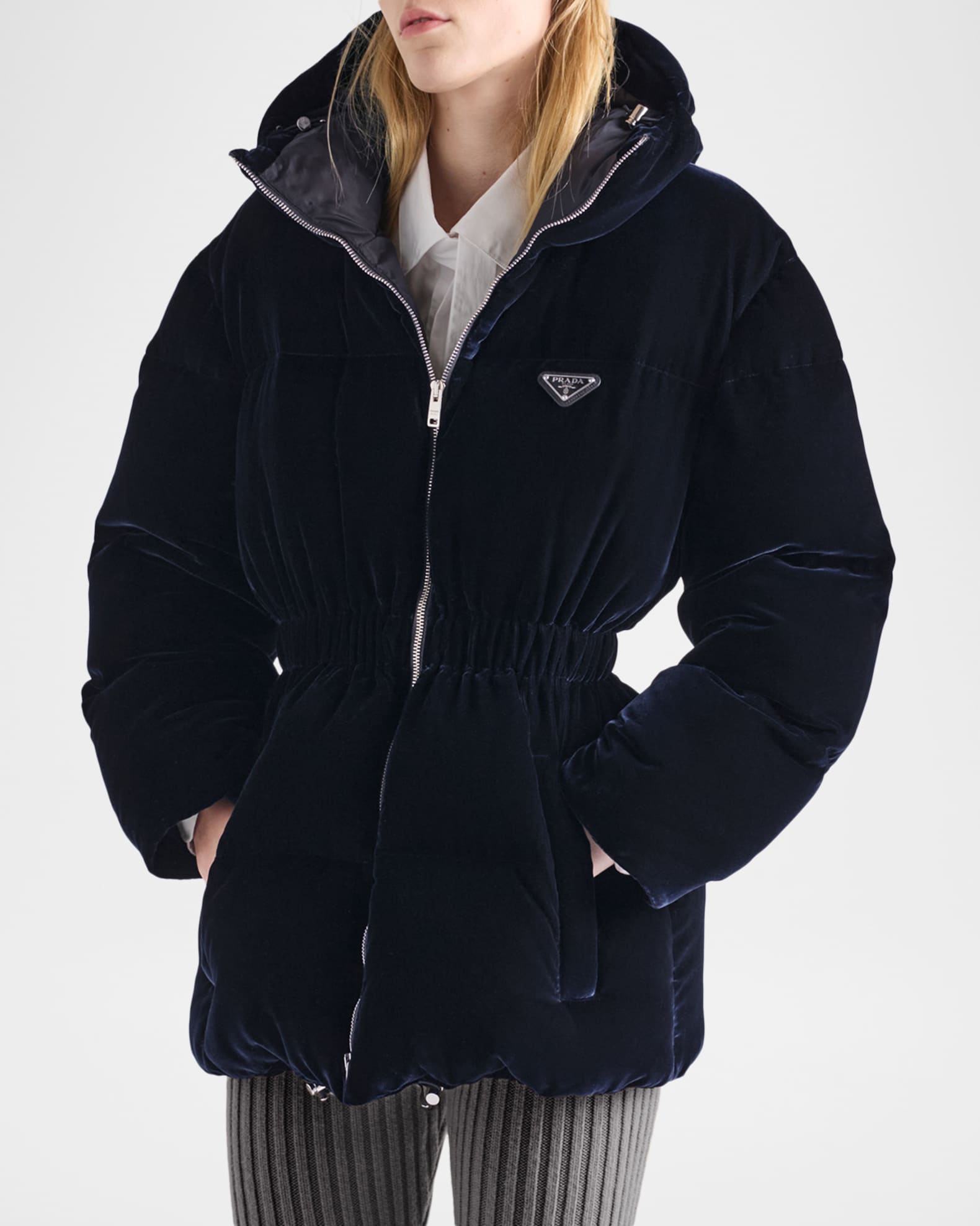 naDime Velvet down jacket ダウンジャケット Prada Velvet Down Jacket | Neiman Marcus