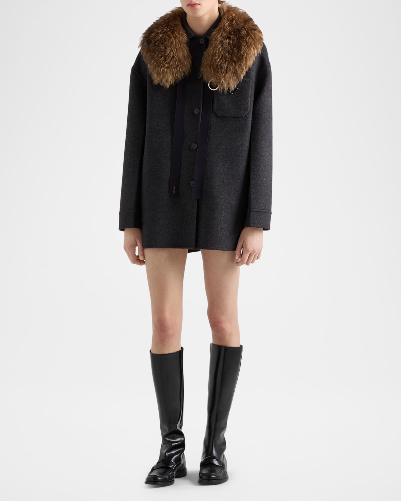 Prada Single-Breasted Double Cashwool Caban Jacket | Neiman