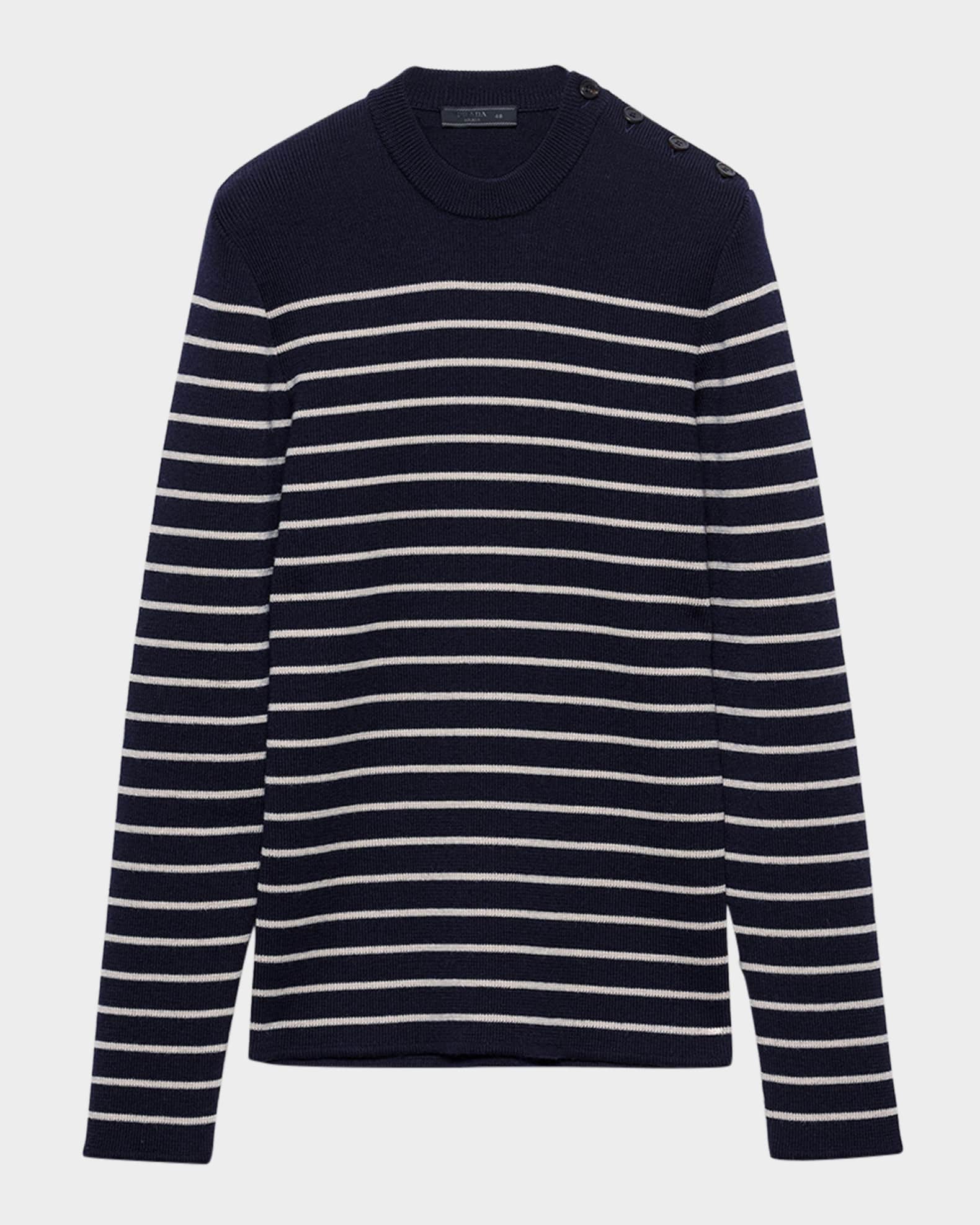 Prada Men's Stripe Superfine Wool Crew-Neck Sweater | Neiman Marcus