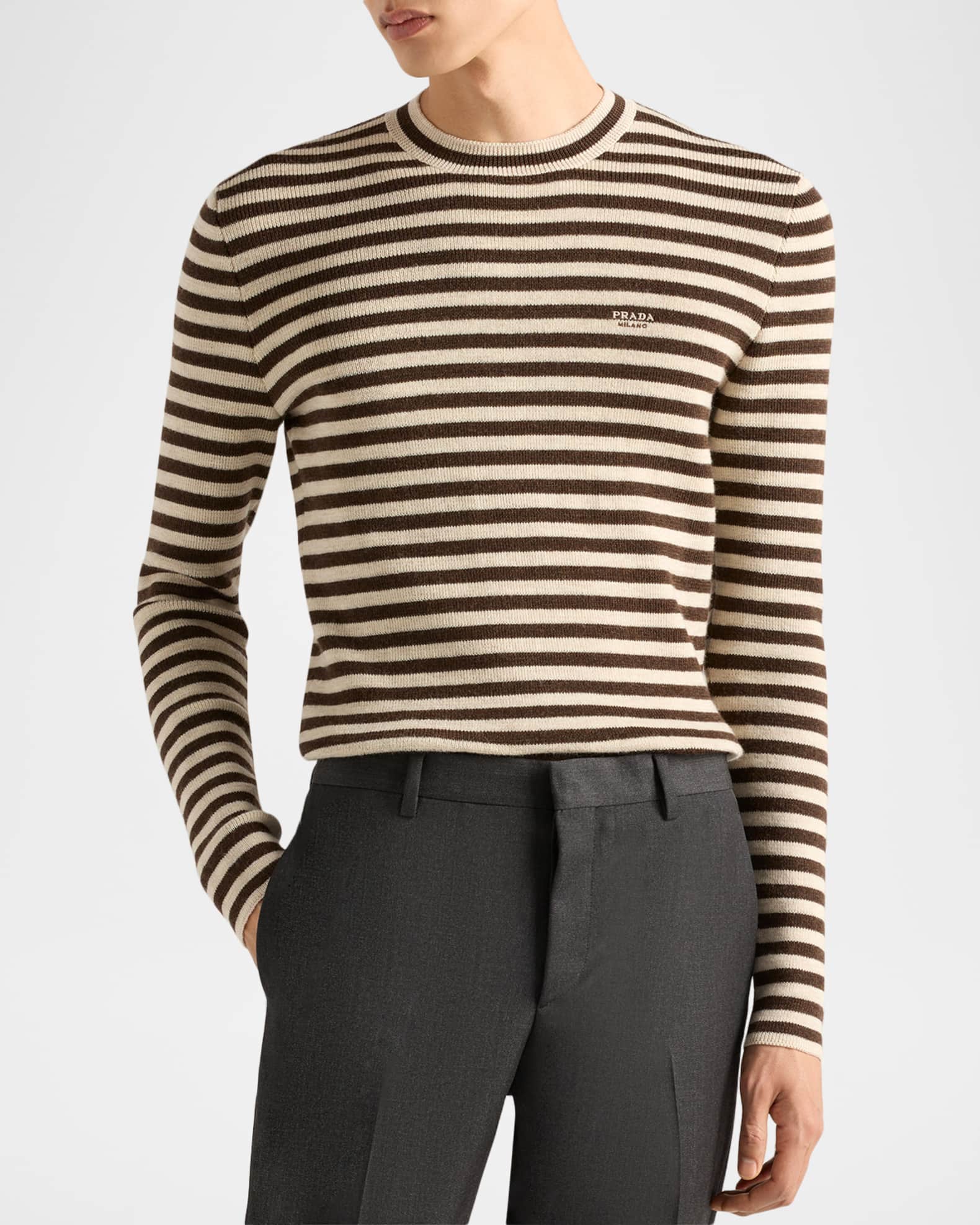 Prada Men's Superfine Wool Crew-Neck Sweater | Neiman Marcus
