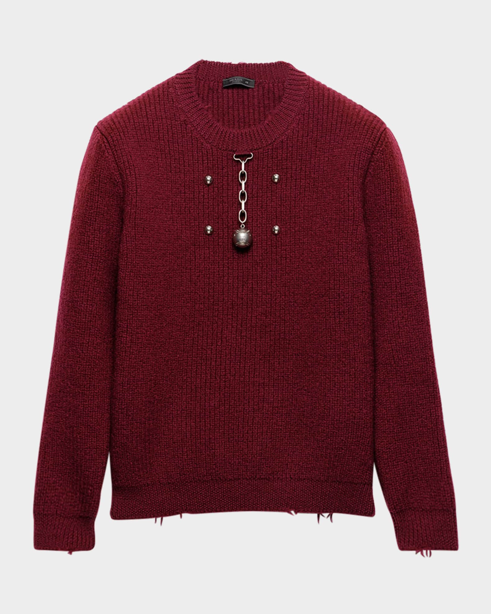 Men's Wool Crew-Neck Sweater with Pendant and Studs 0