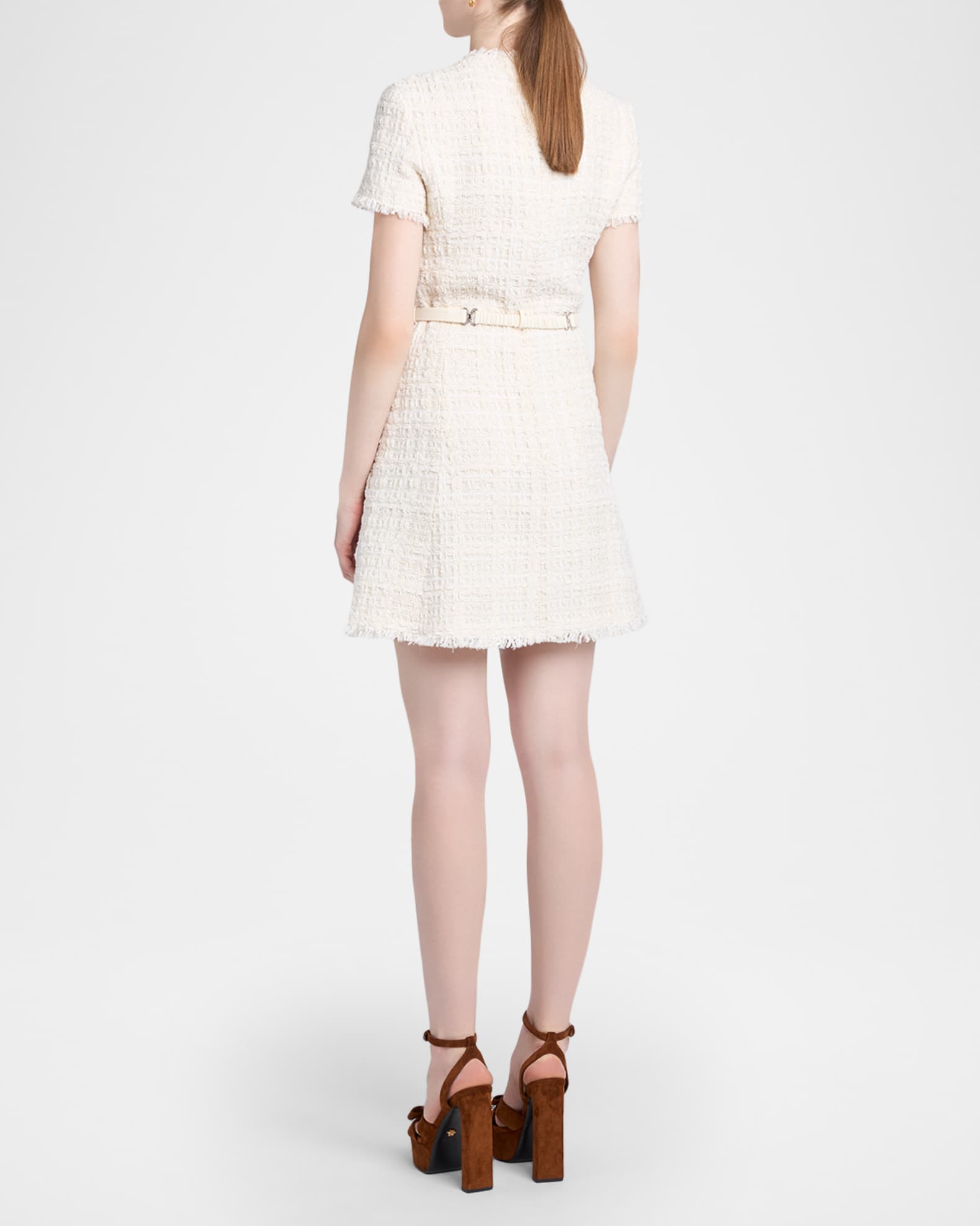 Versace Belted Tweed A-Line Mini Dress | Neiman Marcus