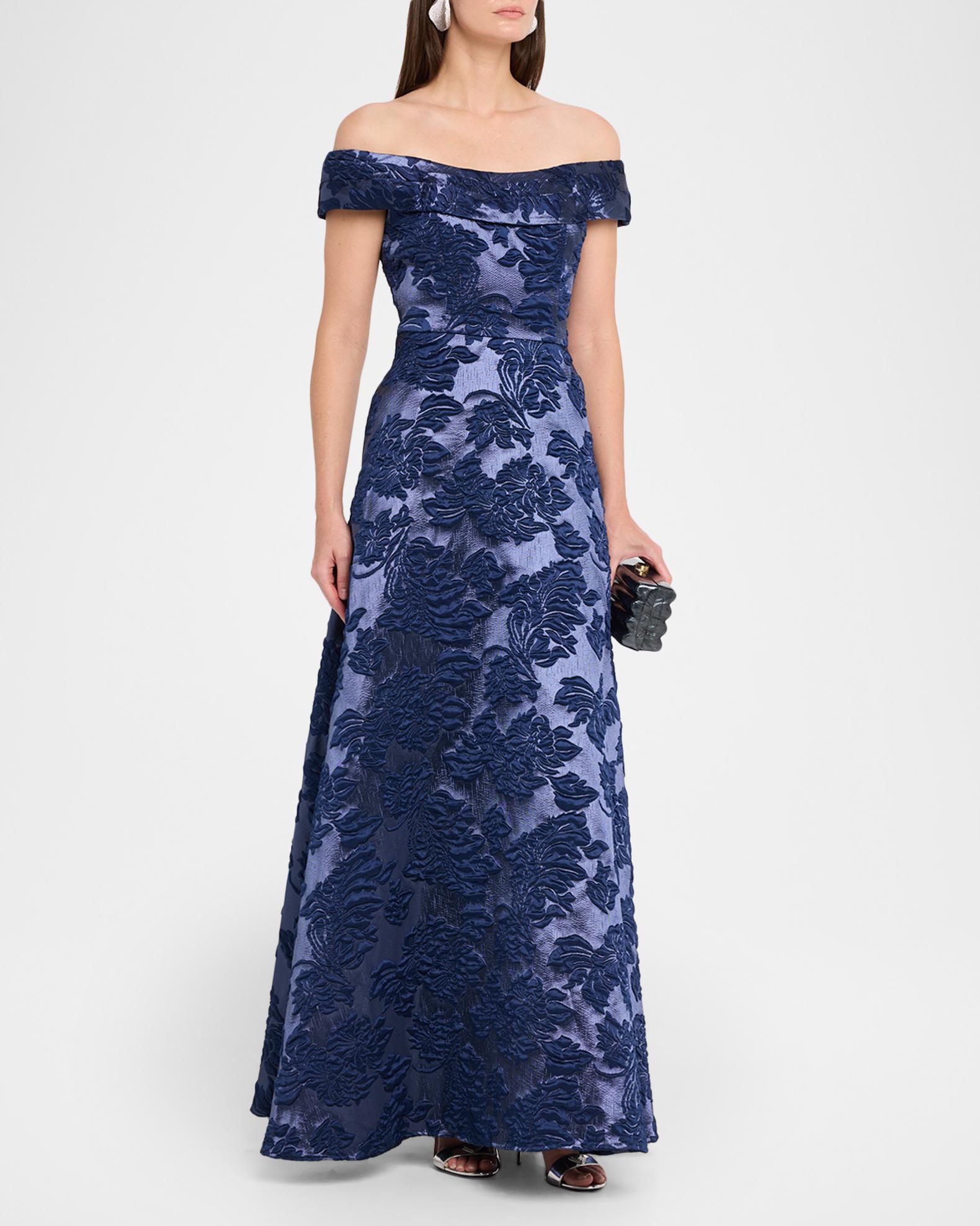 imda1.7 ドレス Aidan Mattox Off-Shoulder Floral Jacquard Gown | Neiman Marcus
