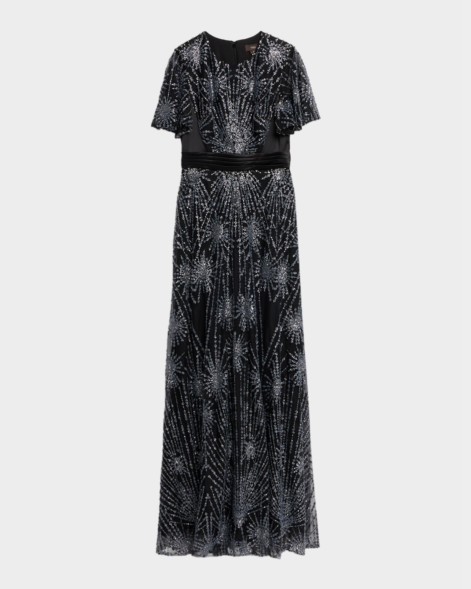 Theia Women's Lavina Beaded Gown - Black Silver - Size 0