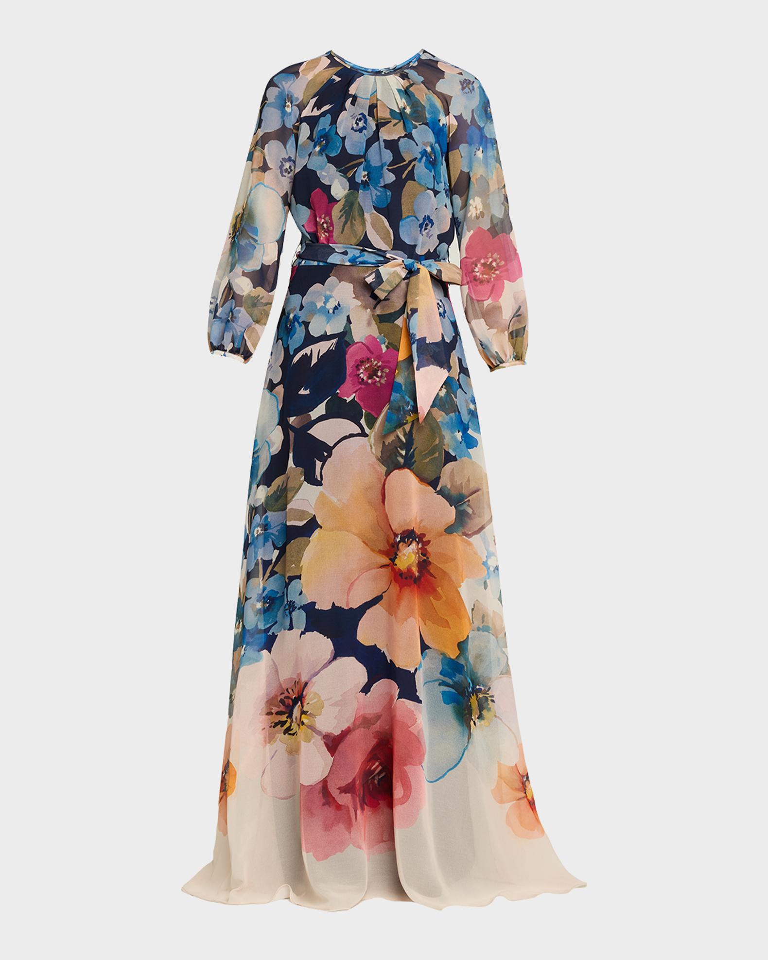 Teri Jon Chiffon Floral Print Maxi Gown Size 2