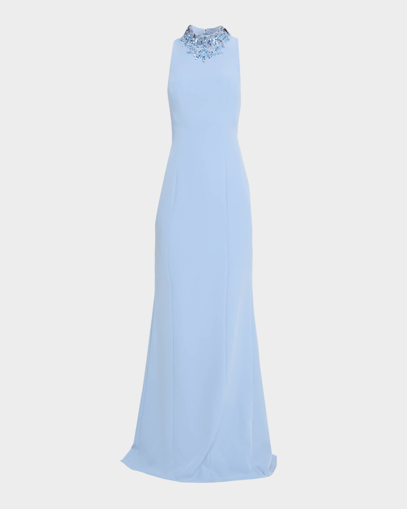 Teri Jon Crepe Beaded Neck Column Gown Size 16