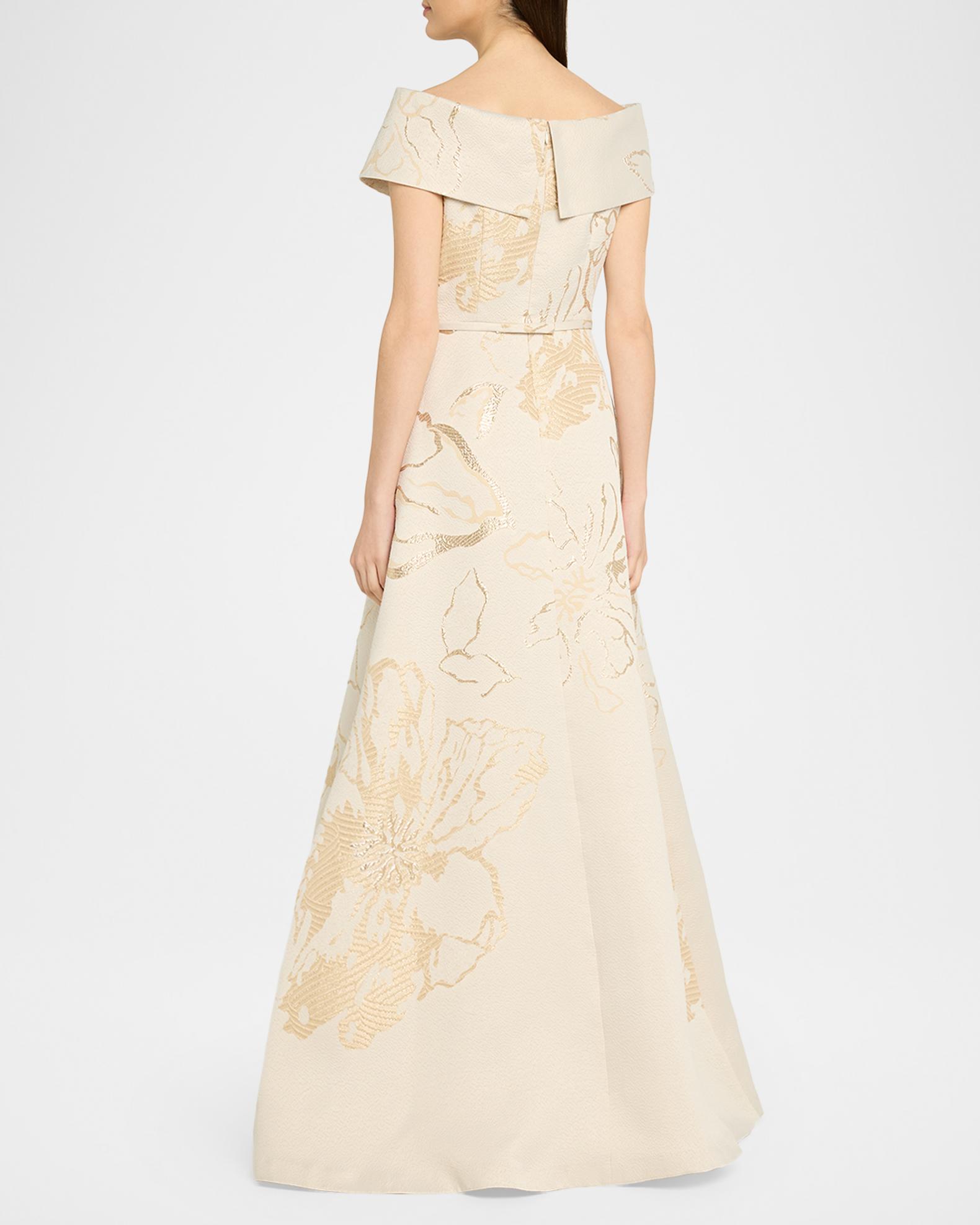 Rickie Freeman for Teri Jon Off-Shoulder Metallic Floral Jacquard