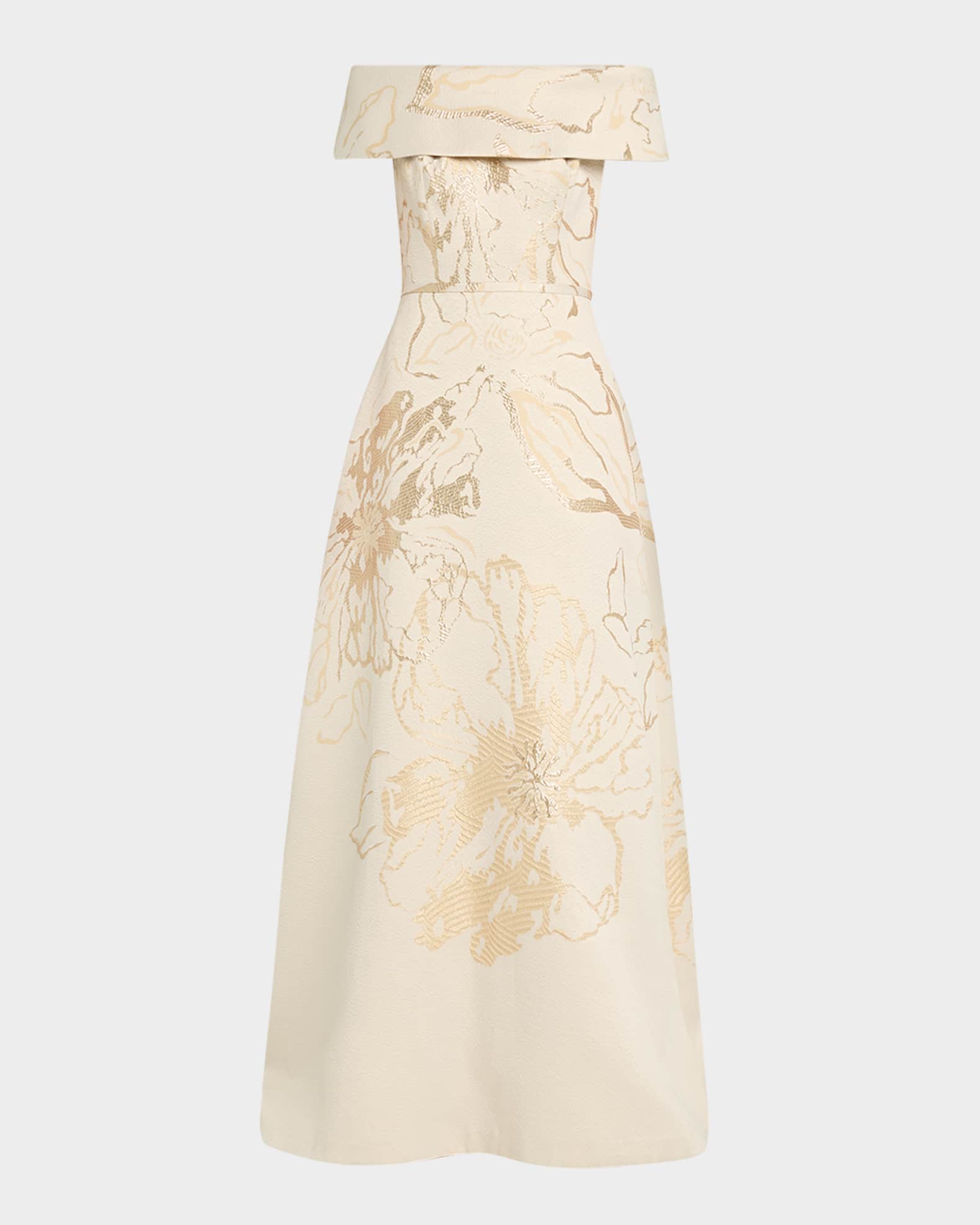 Teri Jon Jacquard Cuff Bodice Gown - Champagne Gold - 6