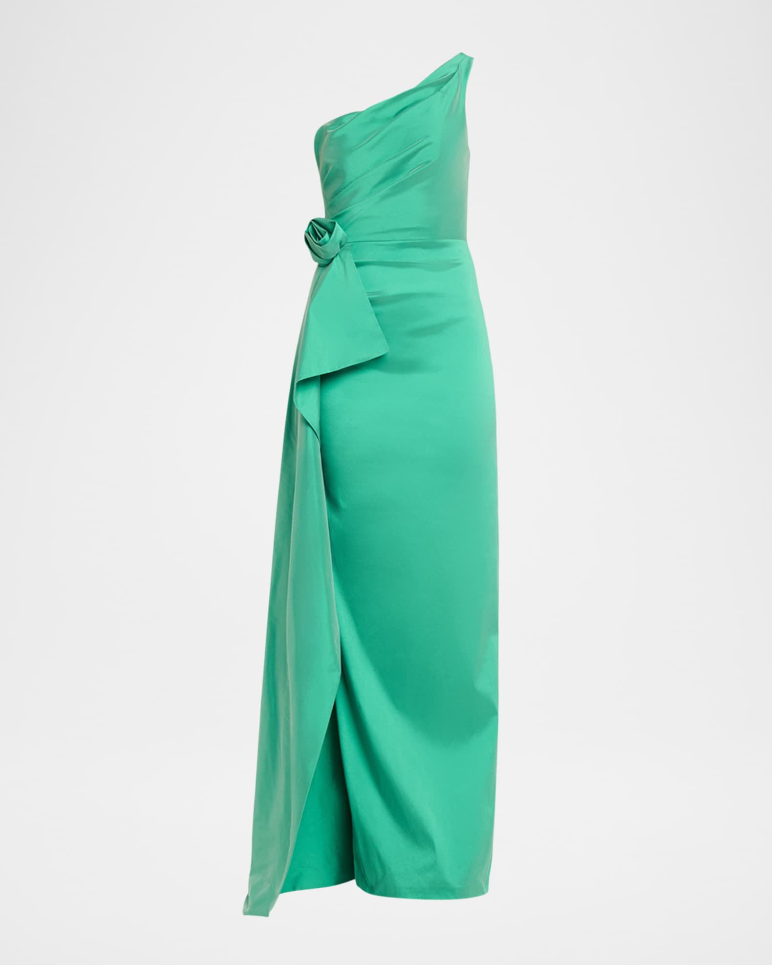 Teri Jon Taffeta One Shoulder Gown - Lime - 2