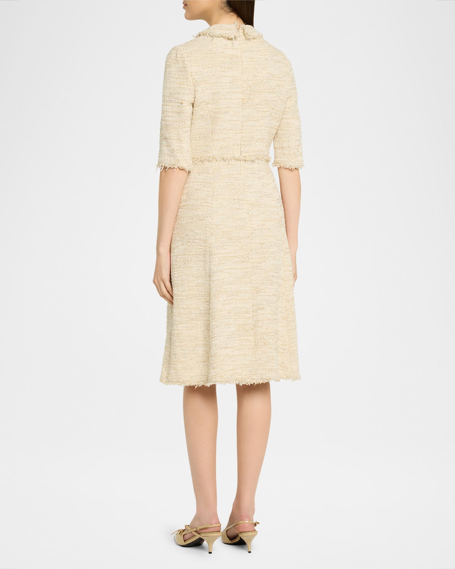 tweed dress knee length Rickie Freeman For Teri Jon Fringe-Trim Metallic Dress, Ivory/Gold, Women's, 16 Casual & Work Dresses Tweed Dresses Girls Halloween Costume