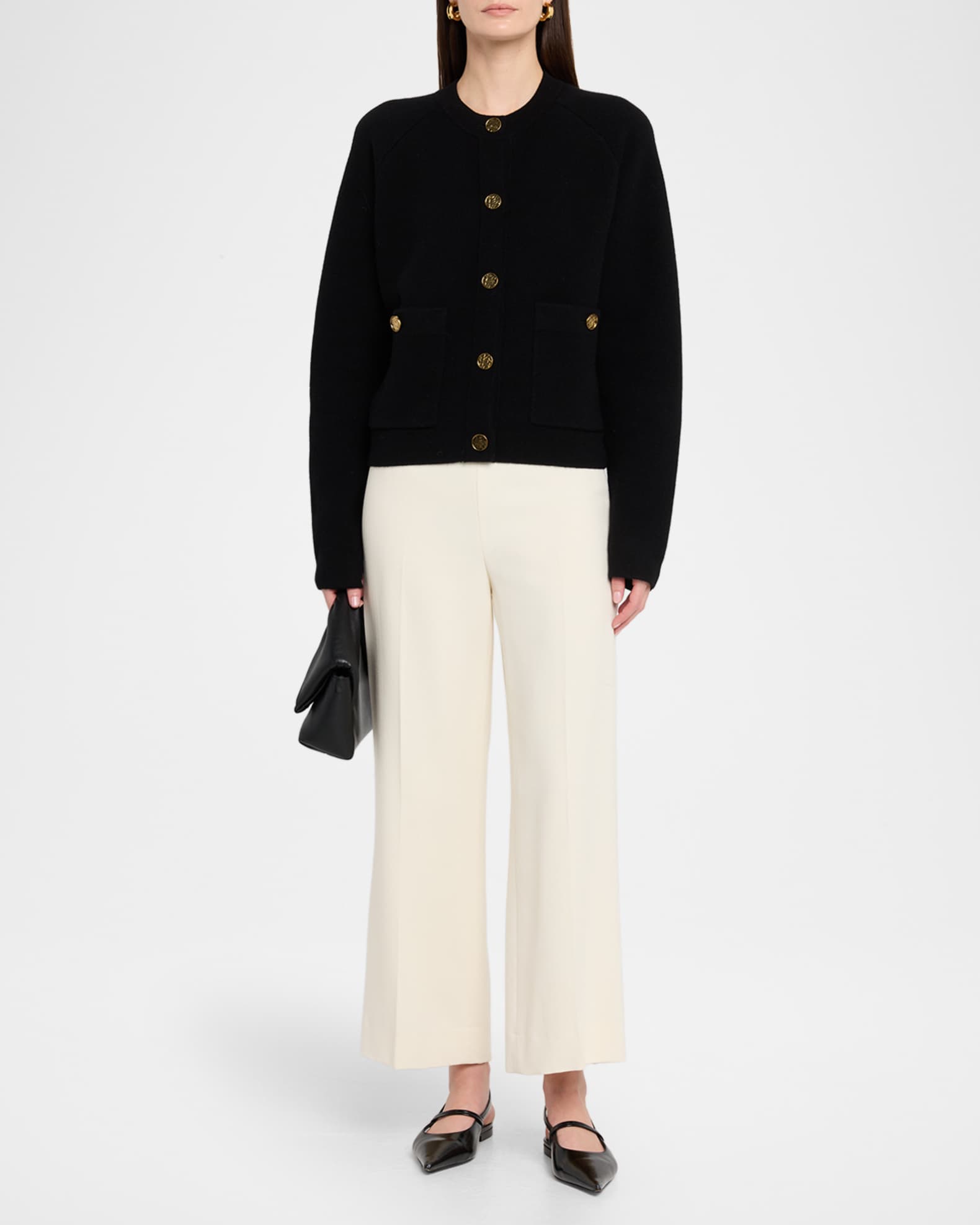 Cashmere-Wool Hammered Button Cardigan