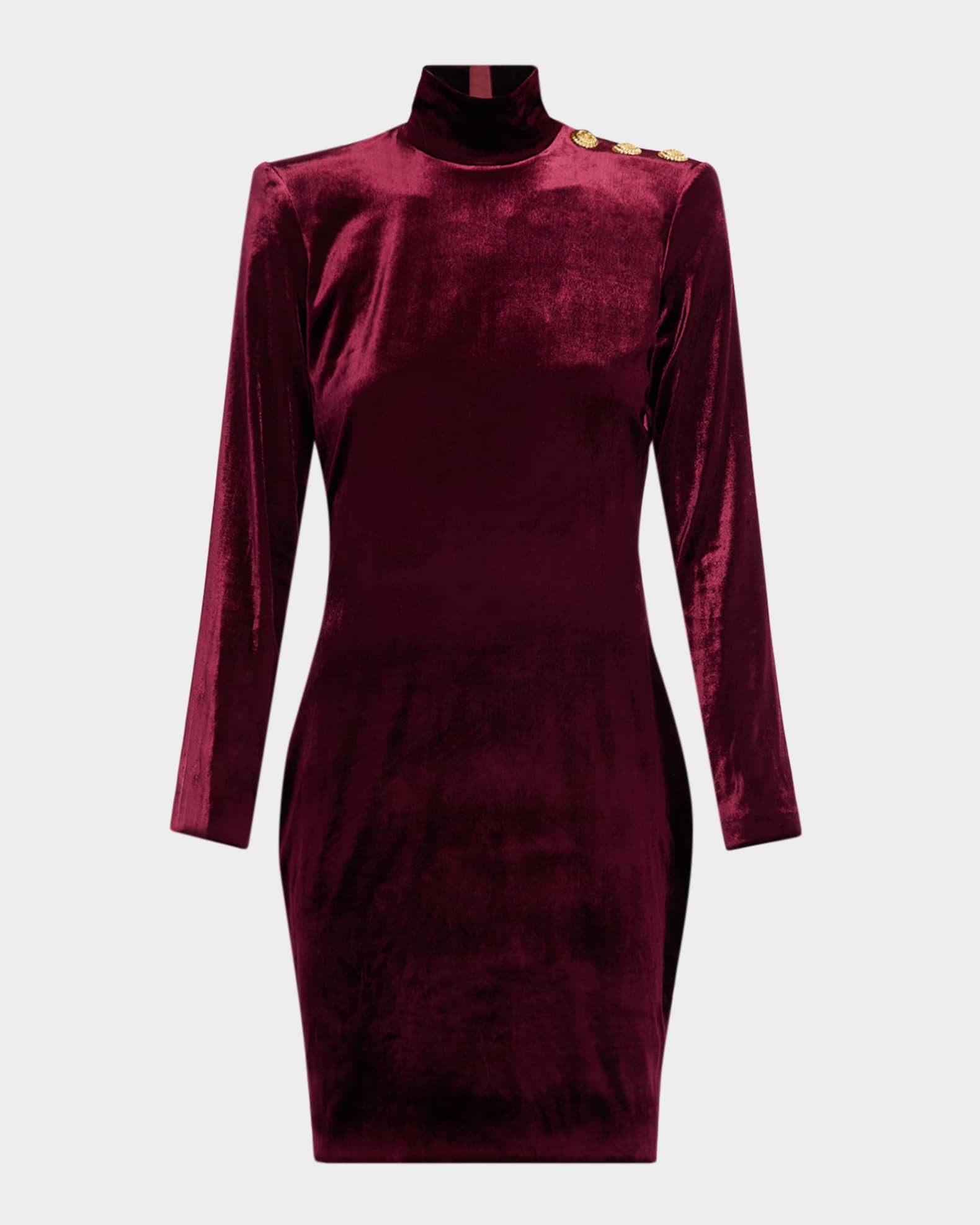 open lace back dress Burgundy Velvet Long Sleeve Ruched Turtleneck Mini Dress main image 1