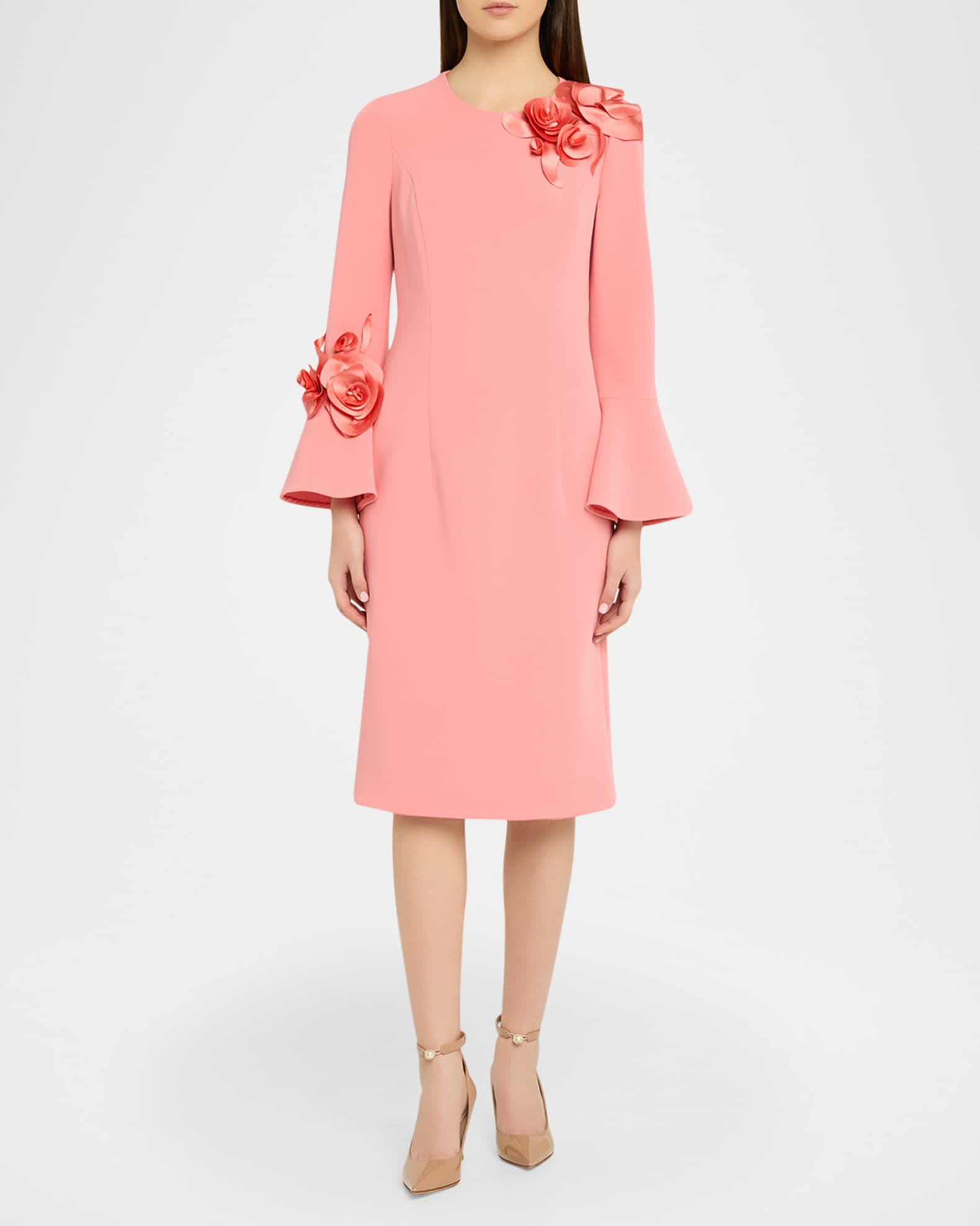 Teri Jon Crepe Mikado Flower Applique Sheath Dress Size 4