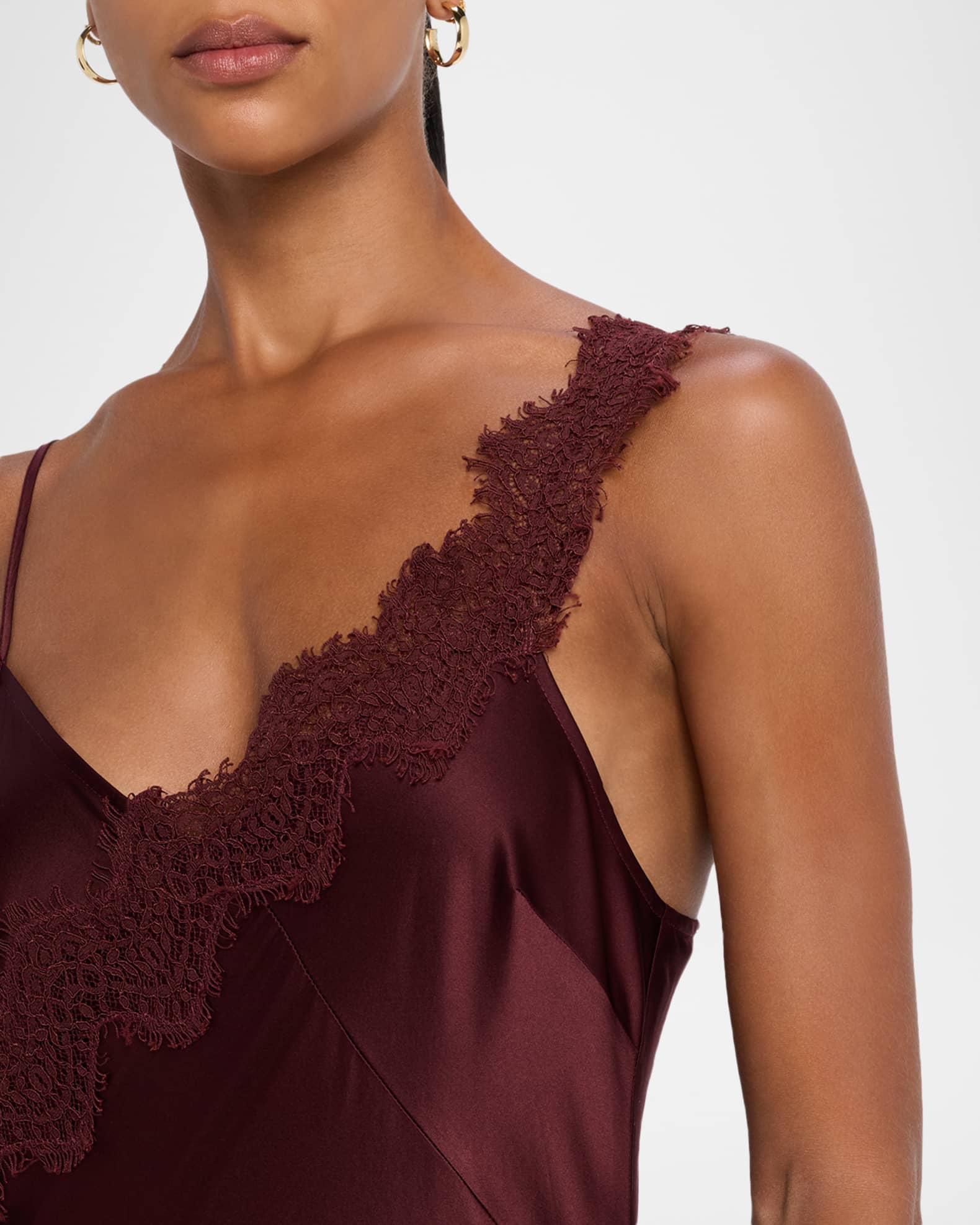 Veronica Beard Vernon Lace-Trim Satin Slip Dress Neiman Marcus