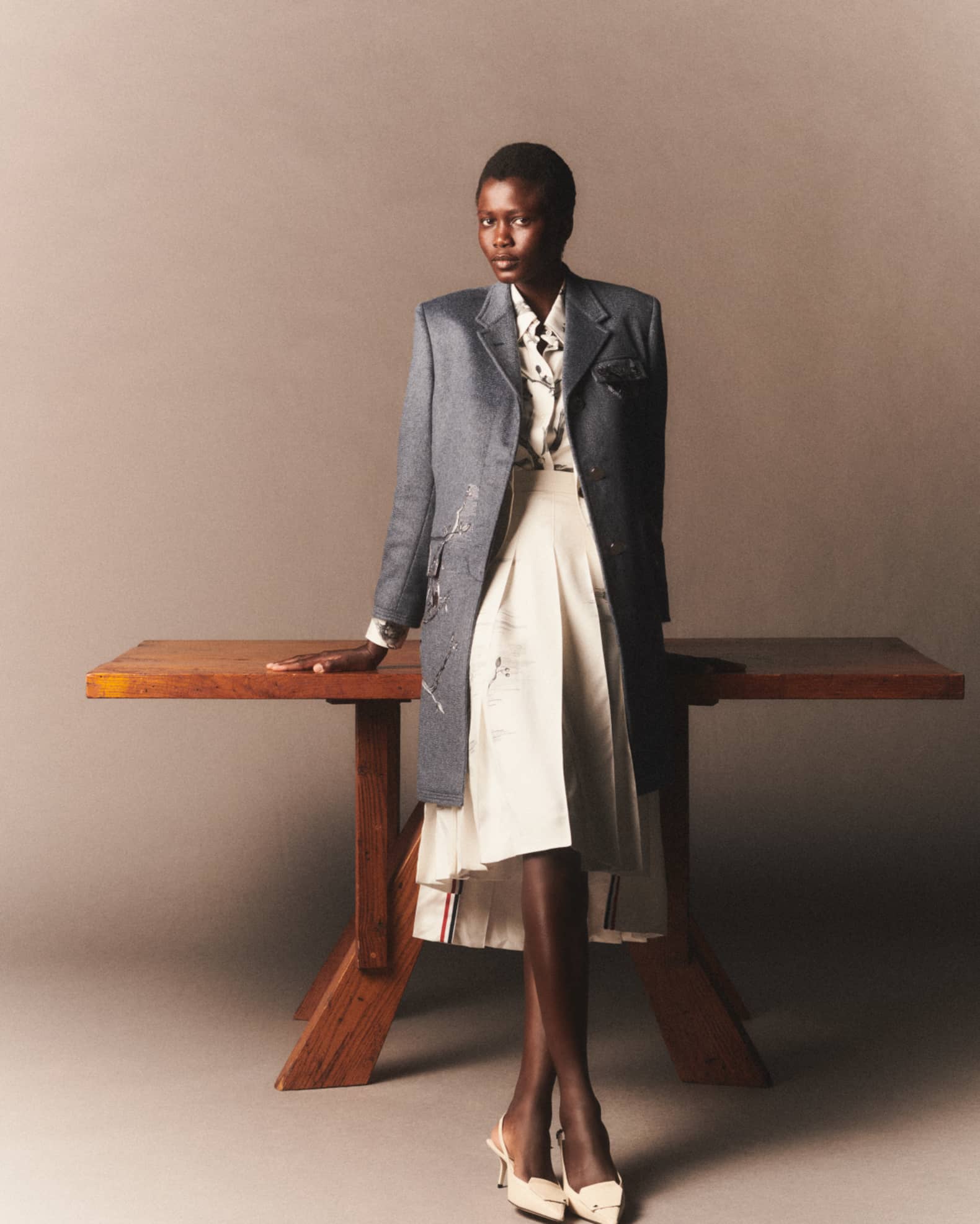 Thom Browne Metallic Embroidered Single-Breasted Cashmere Overcoat