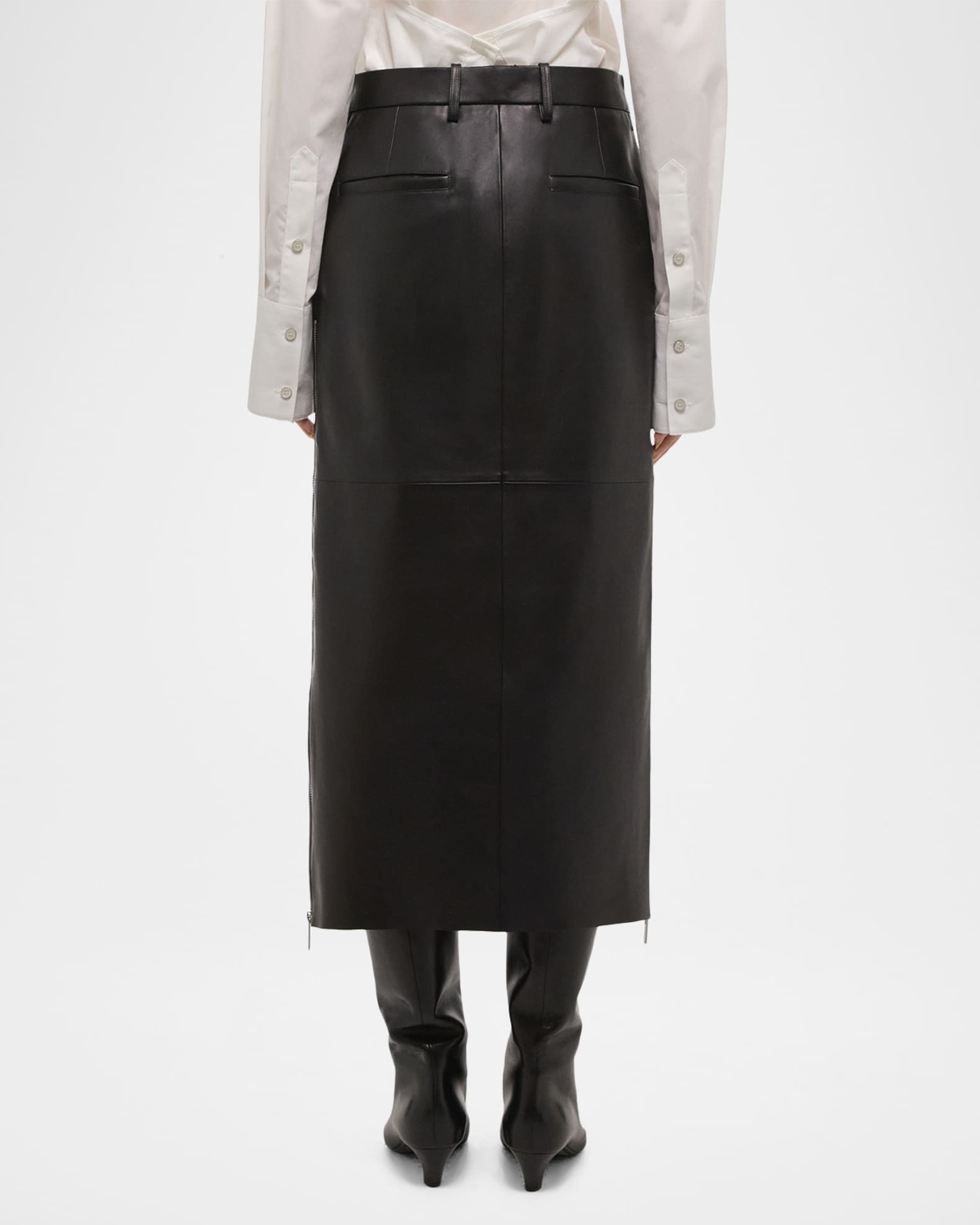 Helmut Lang Side Zip Leather Midi Skirt | Neiman Marcus