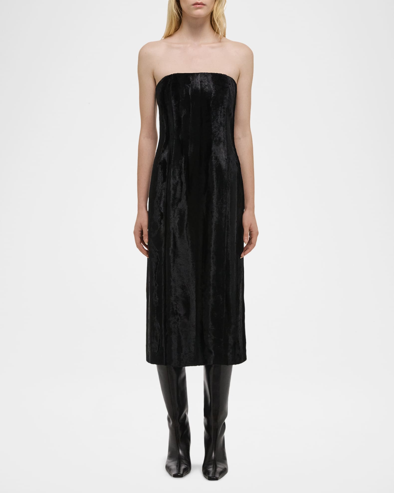 Helmut Lang Women's Pony Faux-Fur Midi-Dress - Black - Size 10