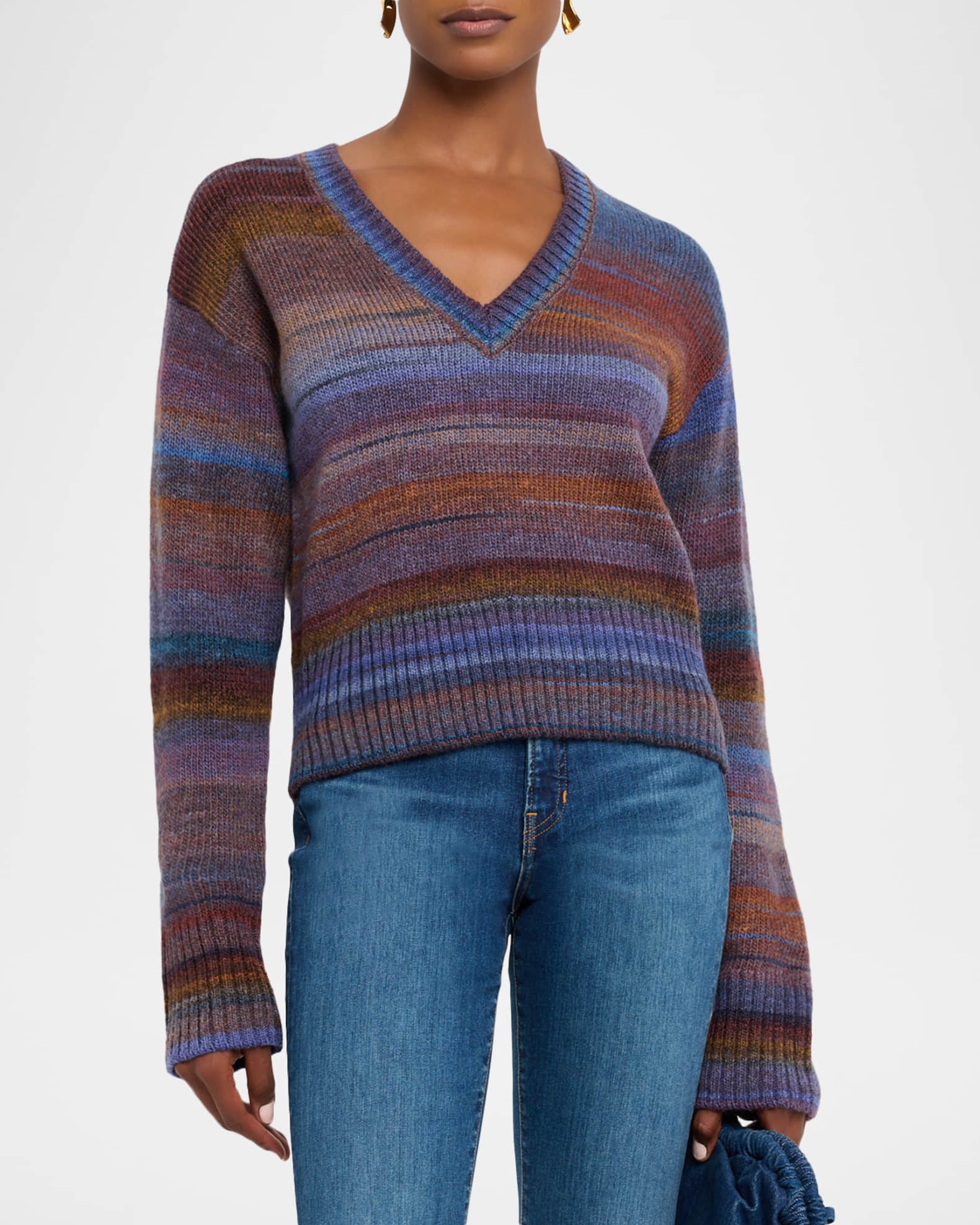 ABELIA EDOWARD GOUCHA / ニットベスト/3/レーヨン/GRY/ボーダー/22CPKN01// Veronica Beard Diora Stripe V-Neck Sweater | Neiman Marcus