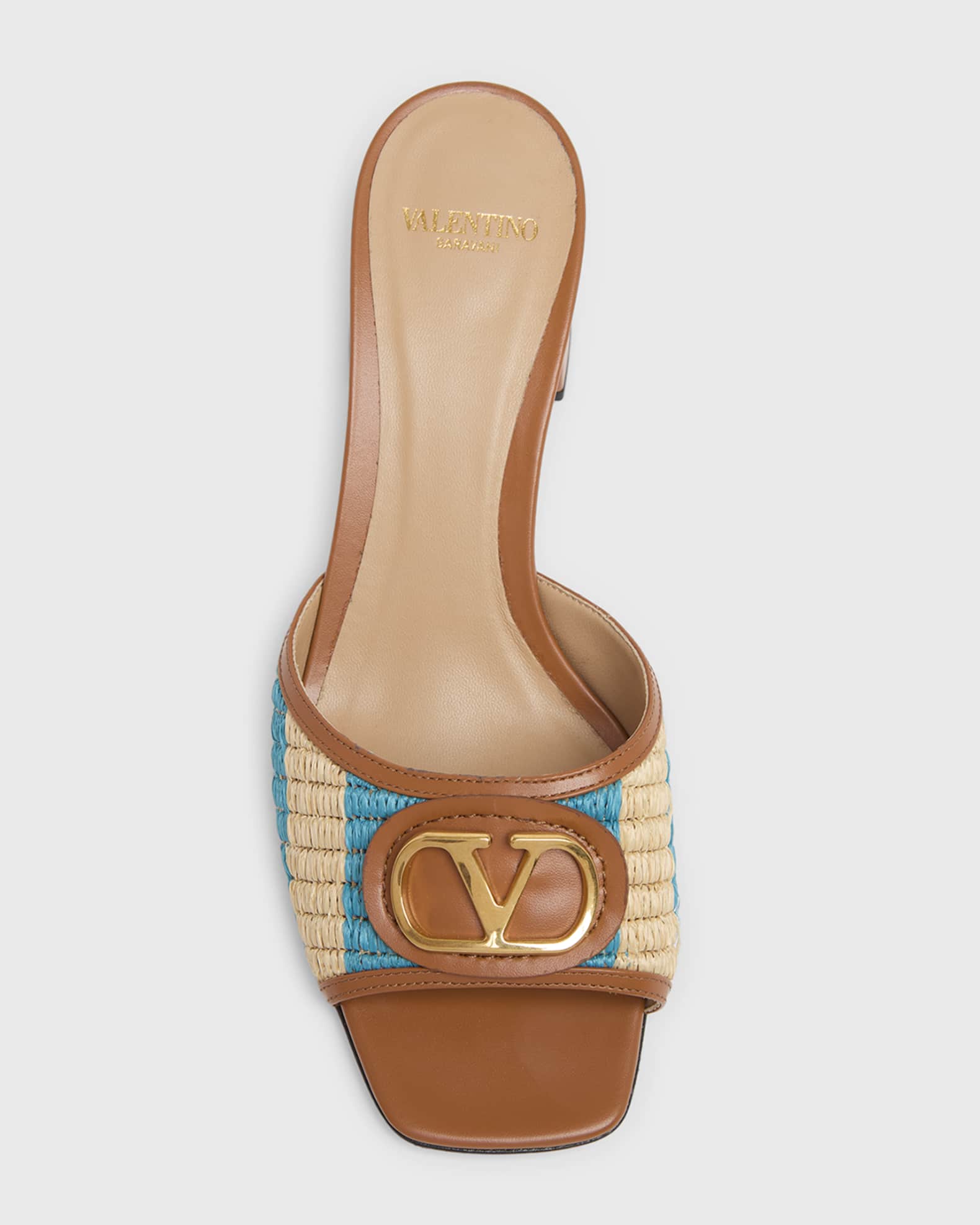 Valentino Garavani 60mm VLogo Signature Striped Raffia and Leather
