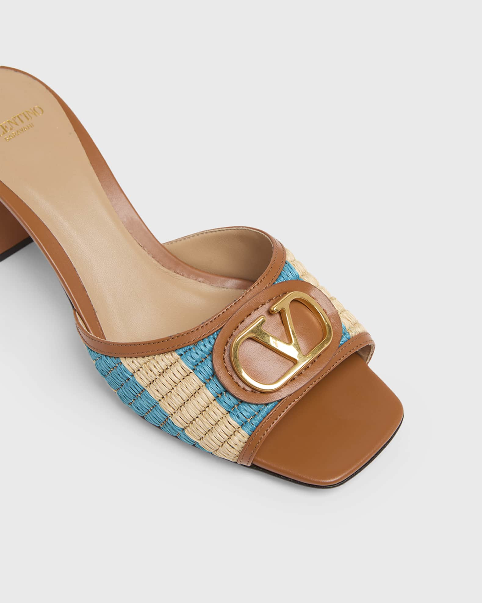 Valentino Garavani 60mm VLogo Signature Striped Raffia and Leather