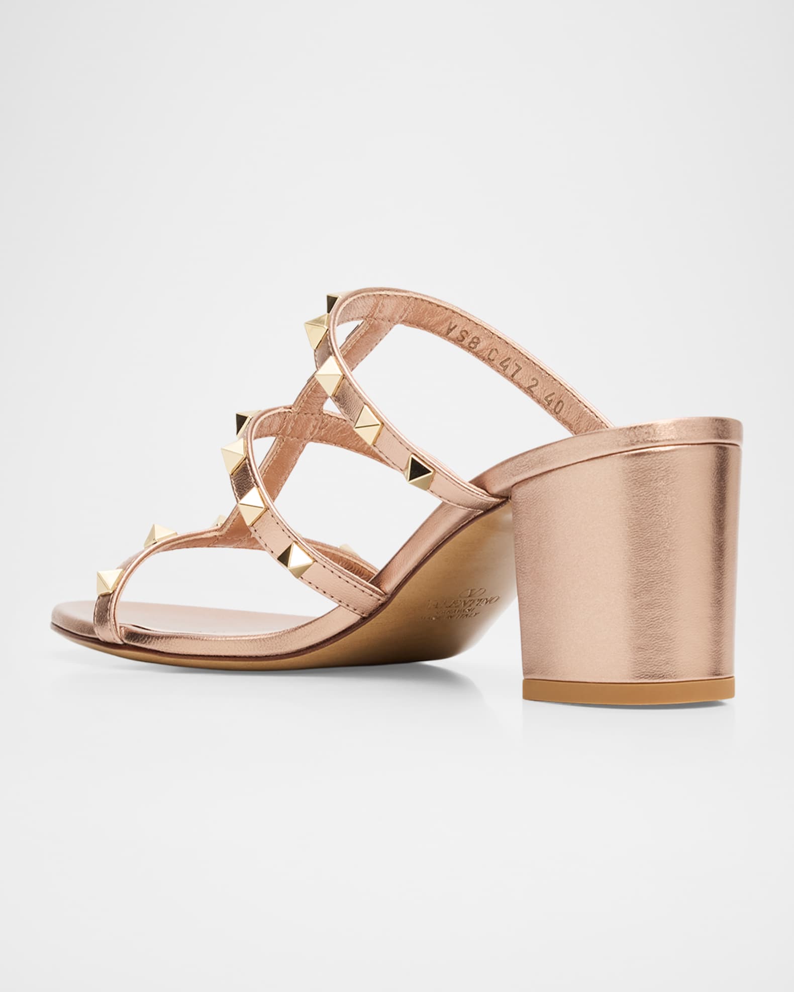 Valentino Garavani 60mm Rockstud Metallic Leather Caged Block-Heel