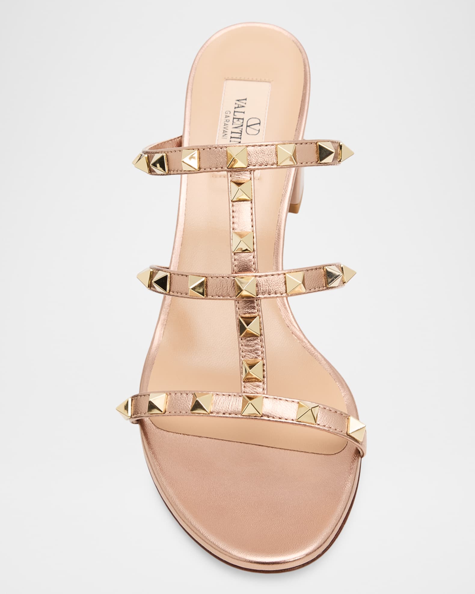 Valentino Garavani 60mm Rockstud Metallic Leather Caged Block-Heel