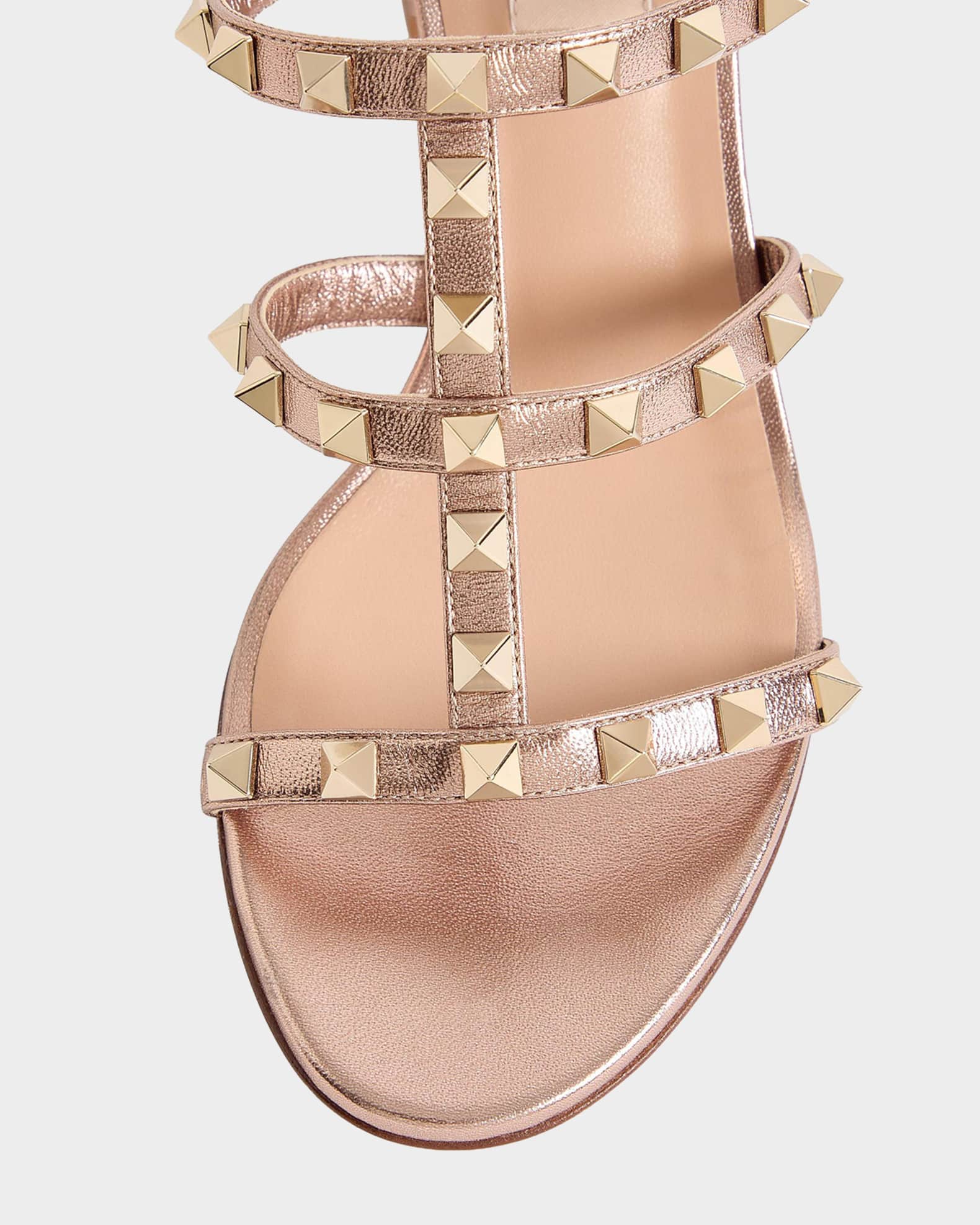 Valentino Garavani 60mm Rockstud Metallic Leather Caged Block-Heel