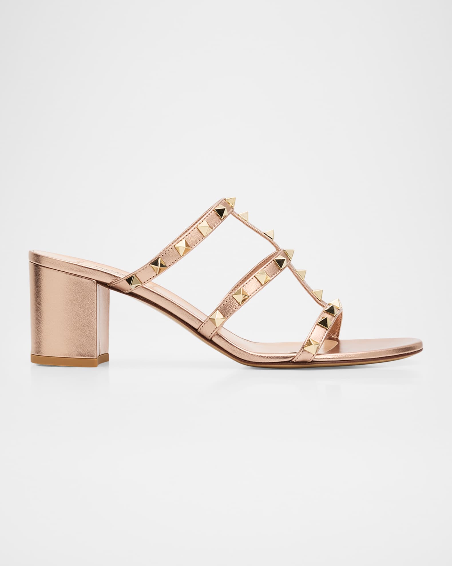 Valentino Garavani 60mm Rockstud Metallic Leather Caged Block-Heel