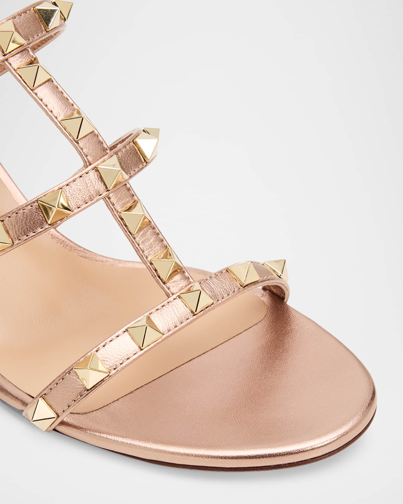Valentino Garavani 60mm Rockstud Metallic Leather Caged Block-Heel