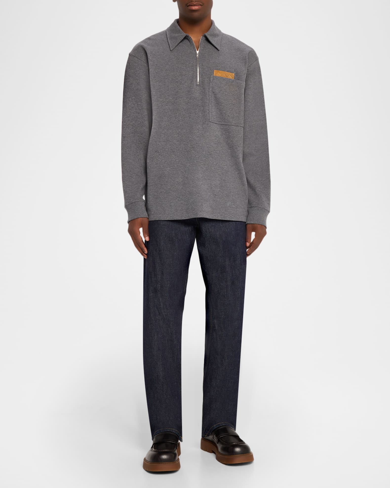 Bottega Veneta Men's Double-Cotton Quarter-Zip Overshirt with