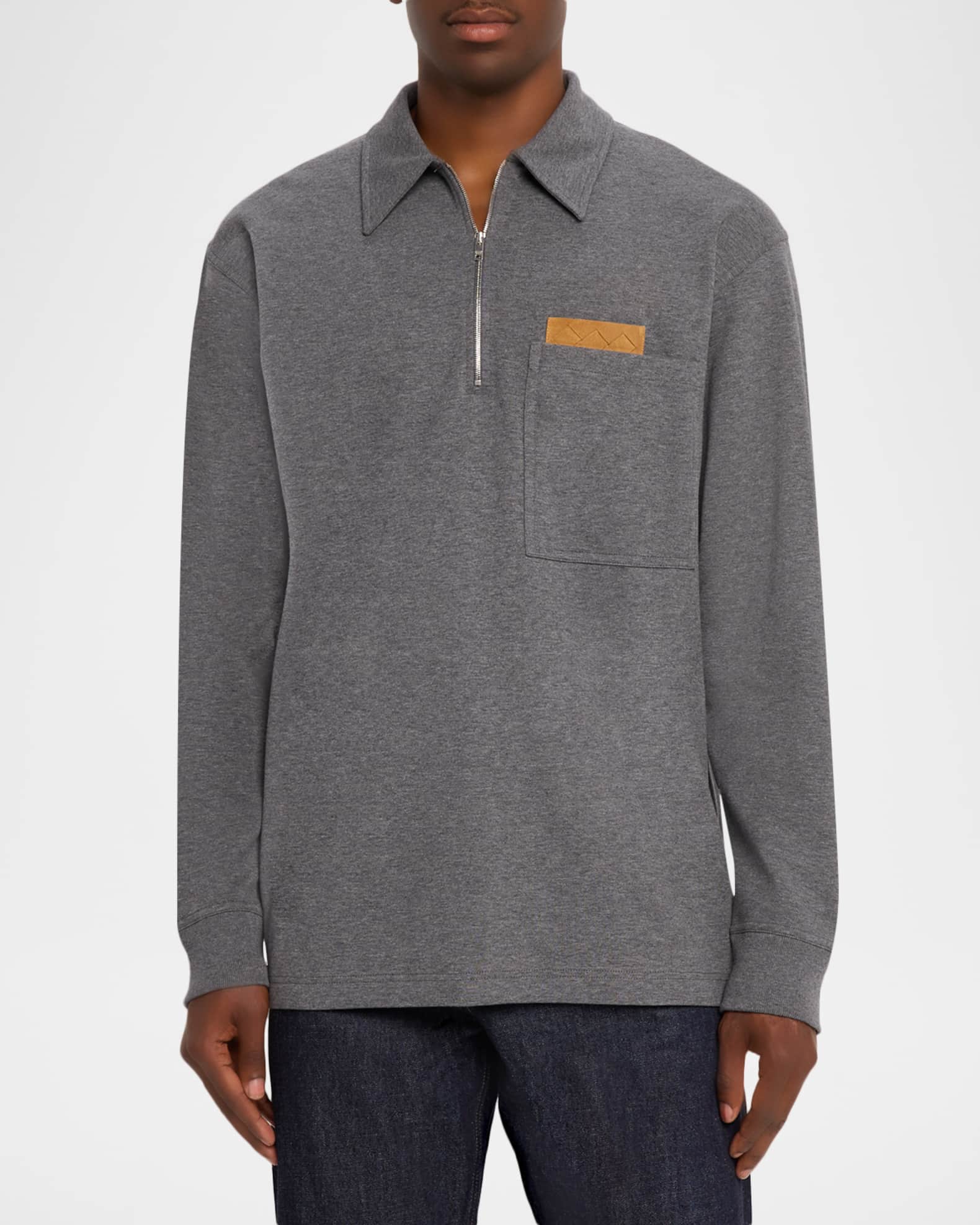 Bottega Veneta Men's Double-Cotton Quarter-Zip Overshirt with