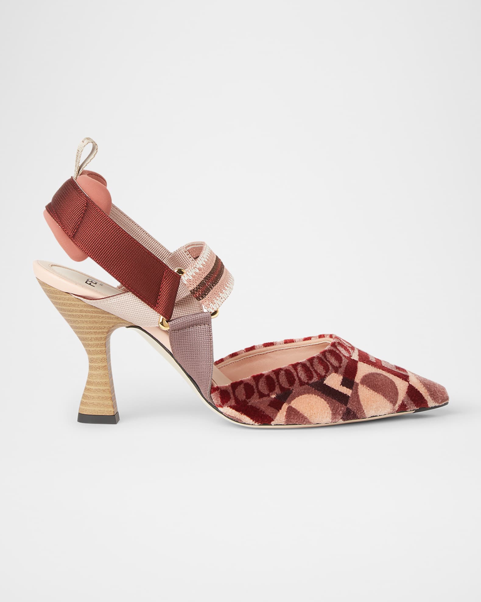 Fendi Colibri Mixed-Media Iconic FF Tapestry Slingback Pumps