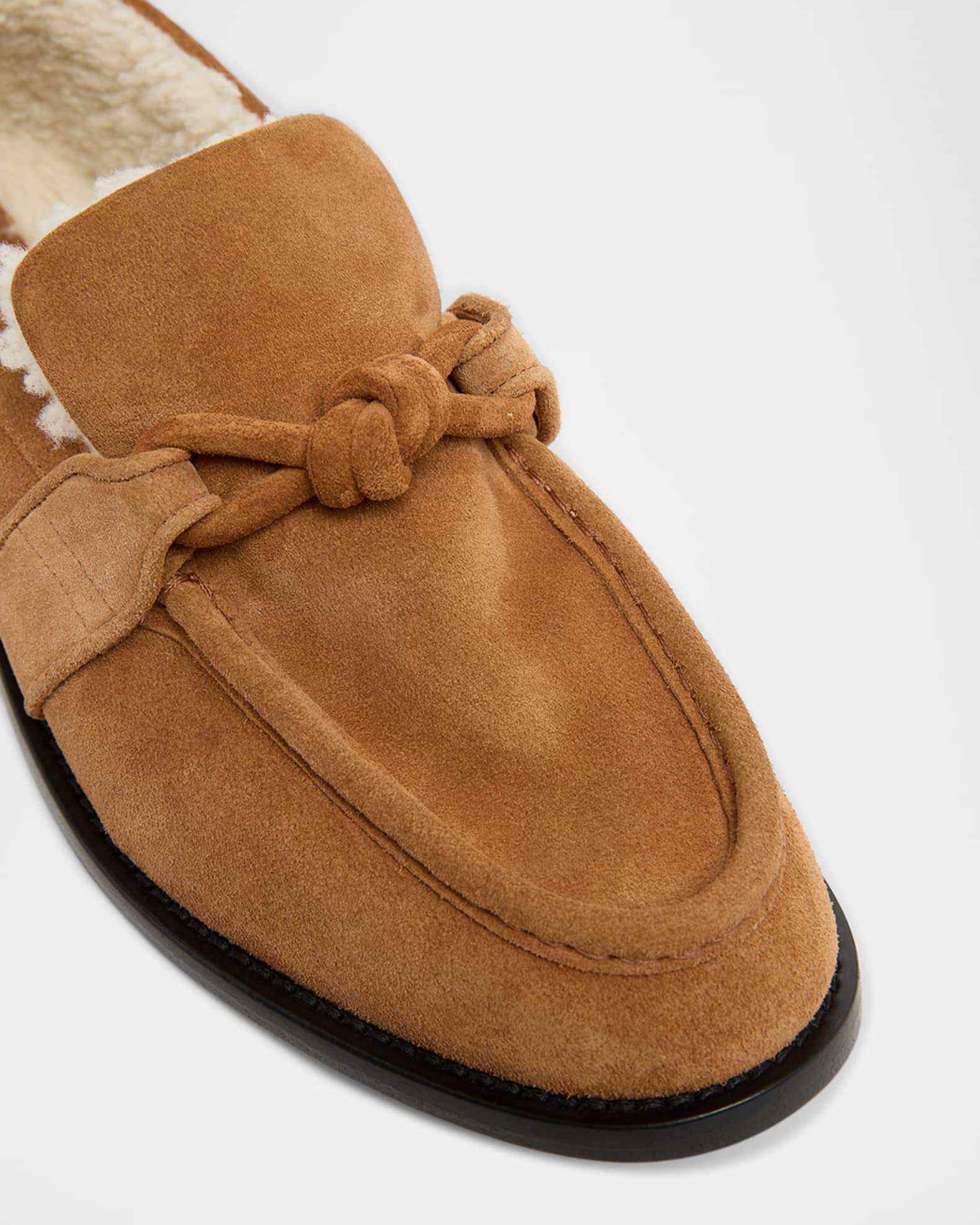 Bottega Veneta Astaire Suede Shearling-Lined Knot Loafers | Neiman