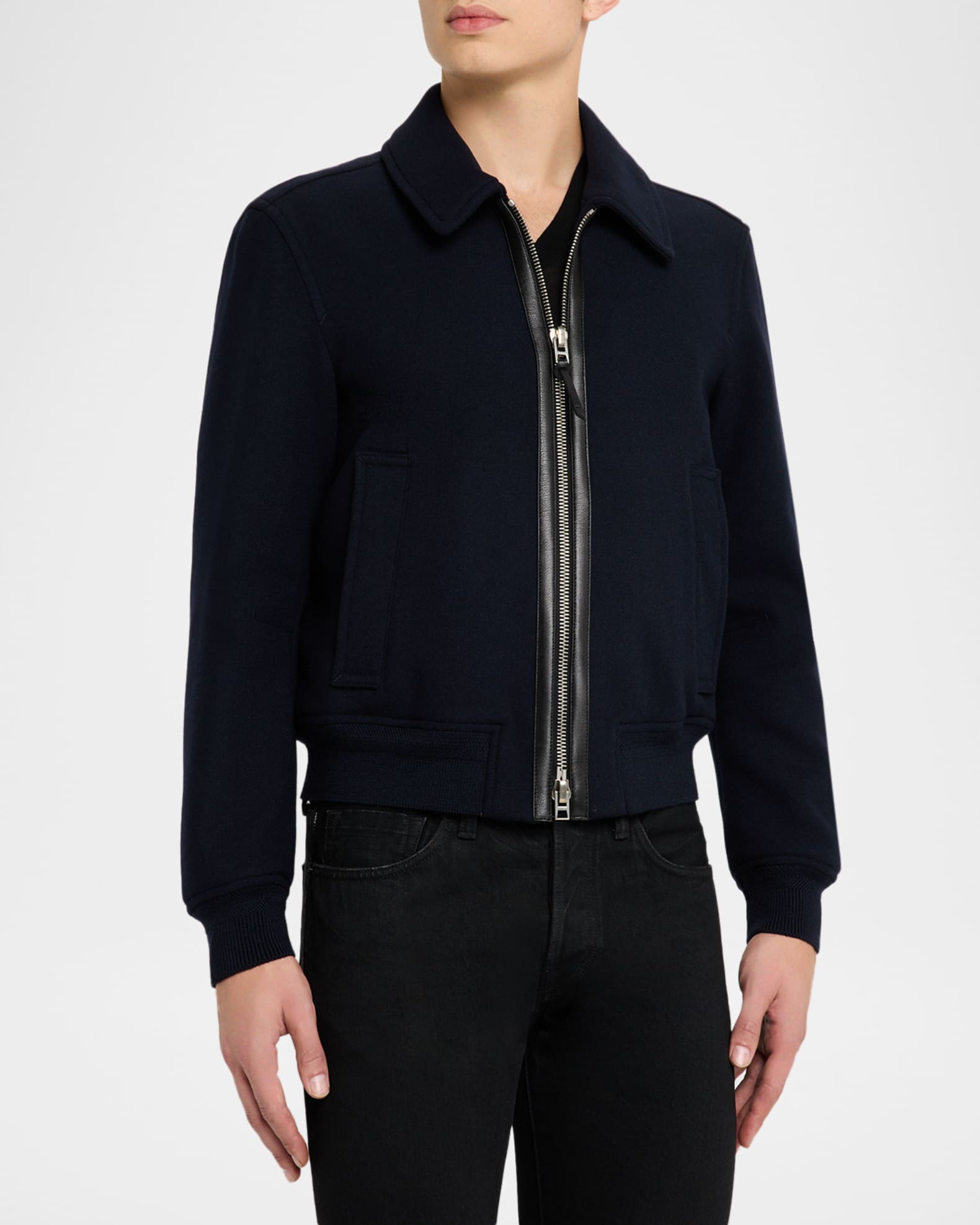 TOM FORD Men's Leather Trim Double-Face Twill Blouson | Neiman Marcus