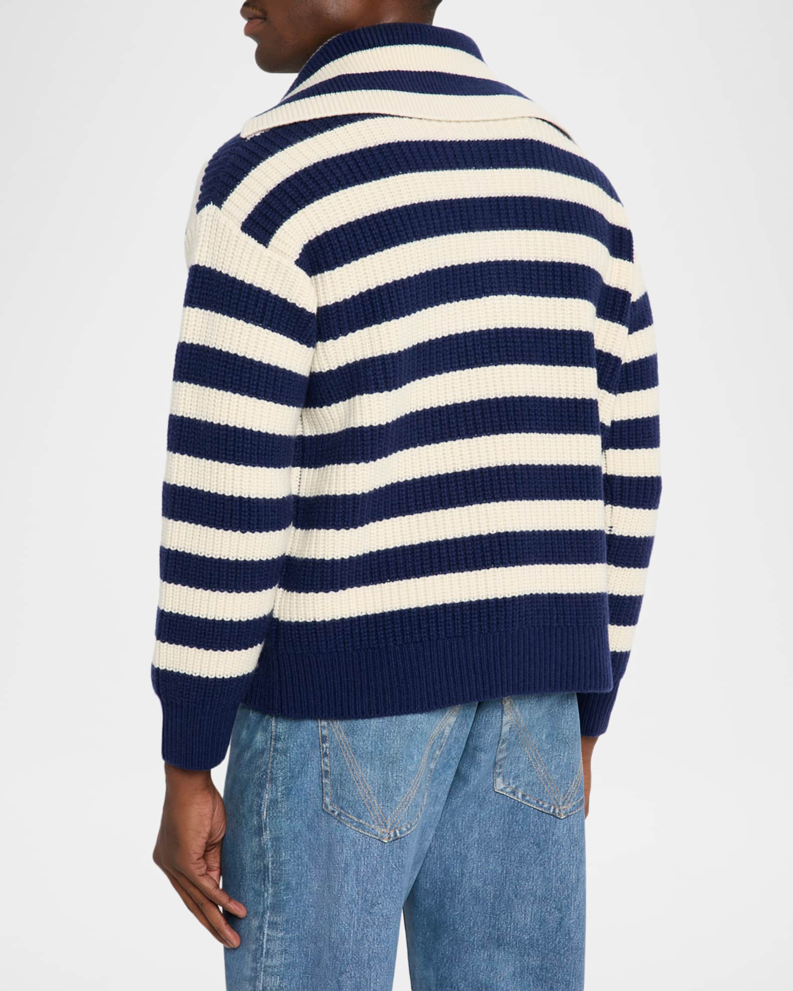 Bottega Veneta Men's Wool and Cashmere Stripe Knit Johnny-Collar