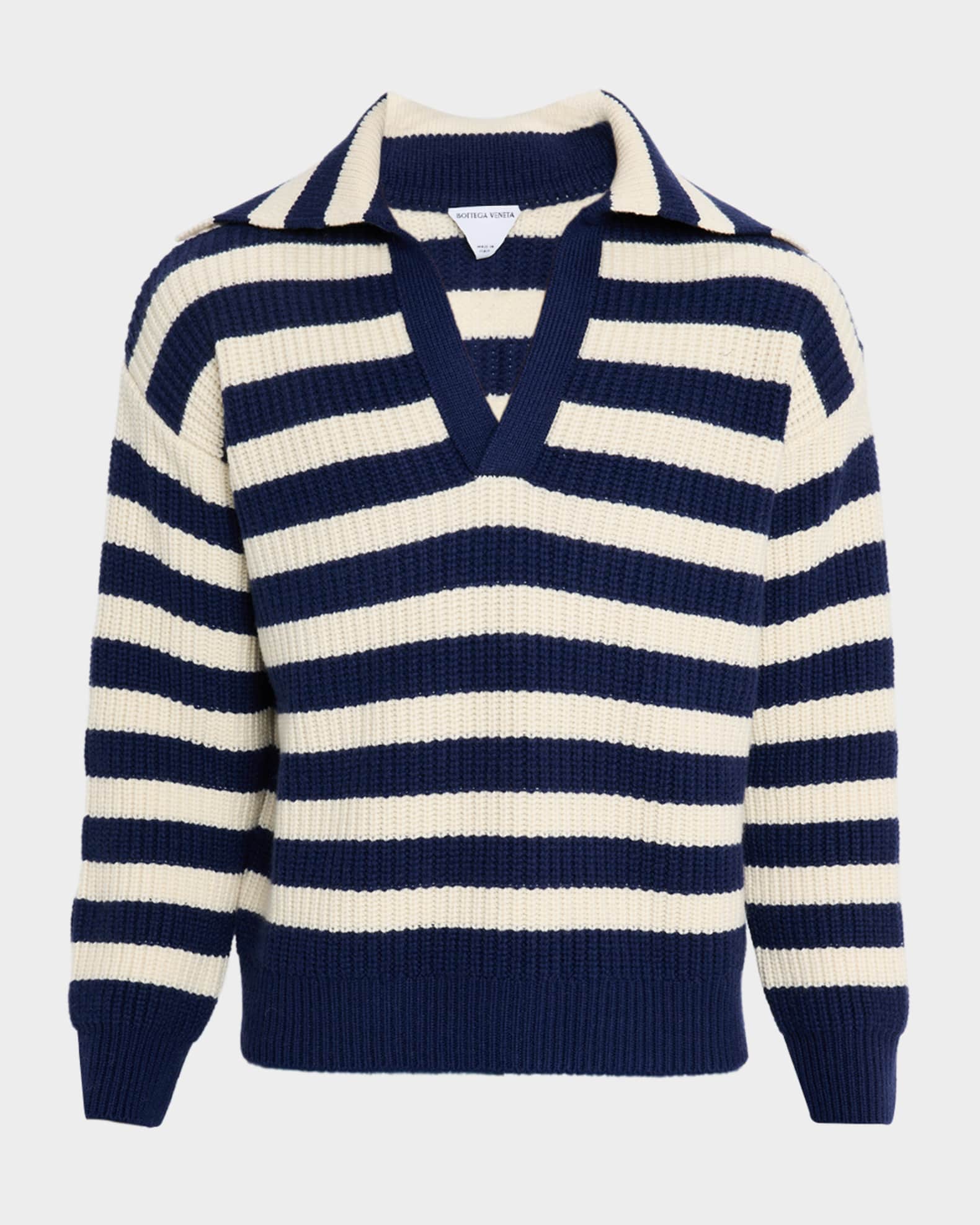 Bottega Veneta Men's Wool and Cashmere Stripe Knit Johnny-Collar