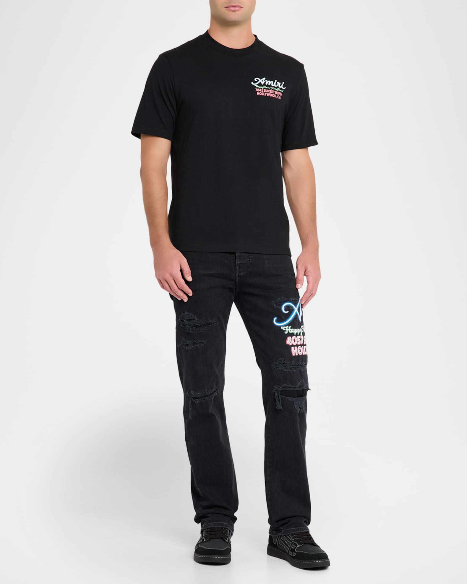 Amiri Men's Slim-Fit Neon Lights Distressed Jeans | Neiman Marcus