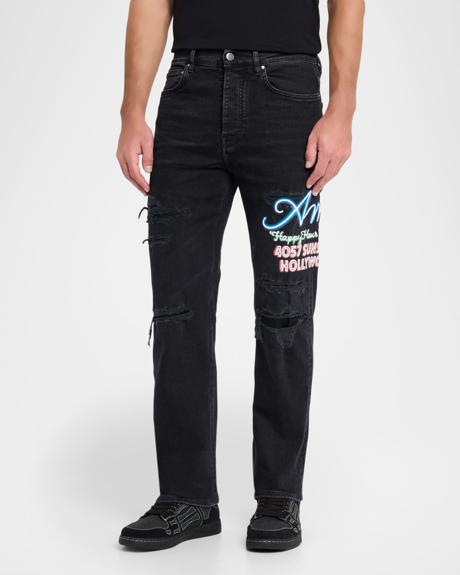 Amiri Men's Slim-Fit Neon Lights Distressed Jeans | Neiman Marcus