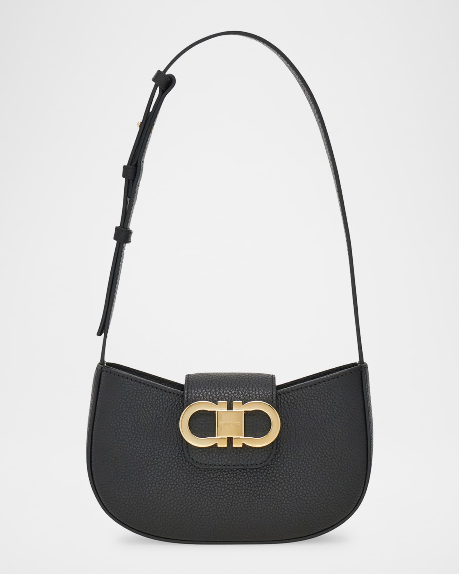 Ferragamo Gancini Leather Hobo Bag Black