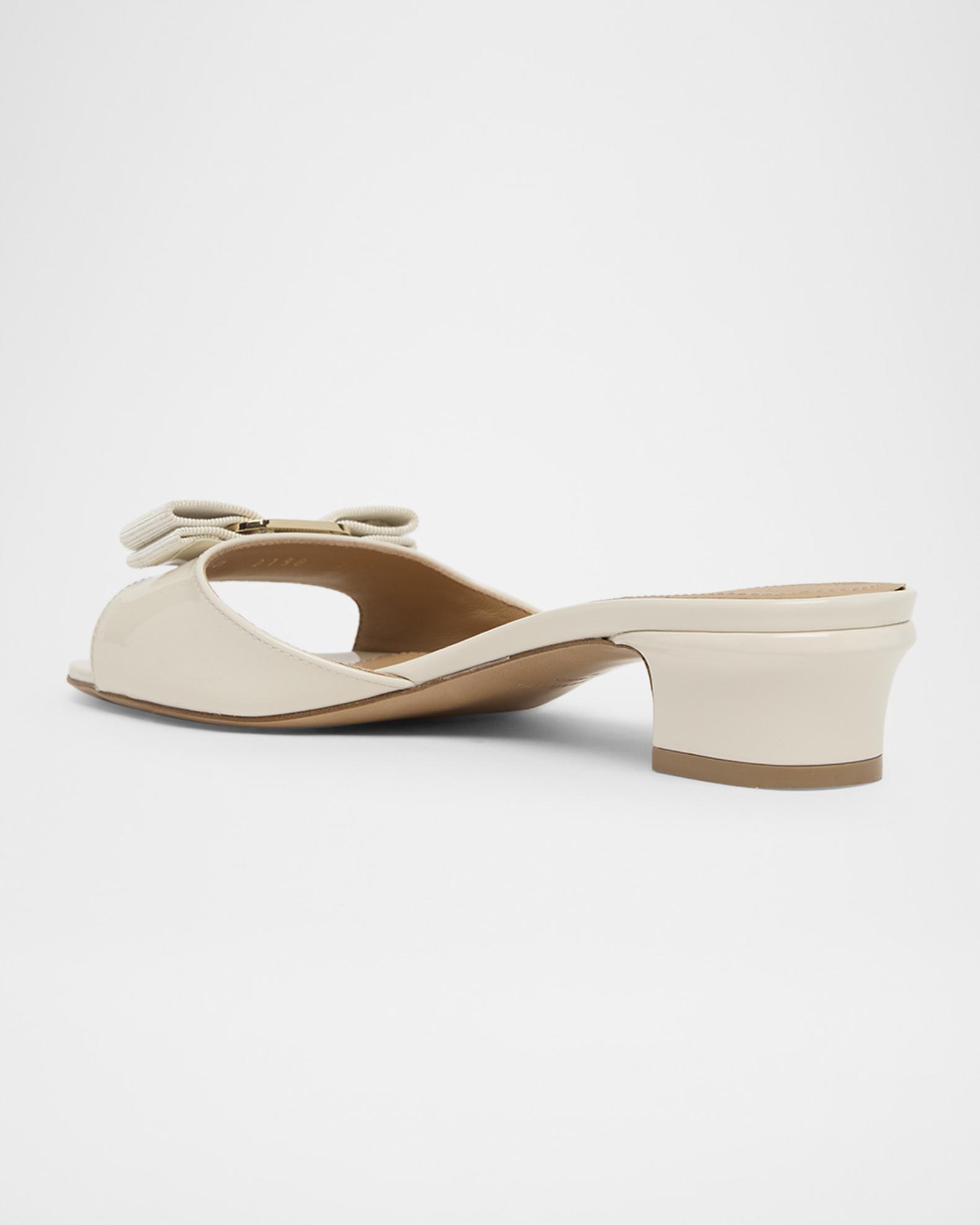 FERRAGAMO Vanilla Patent Leather Bow Mules | Neiman Marcus