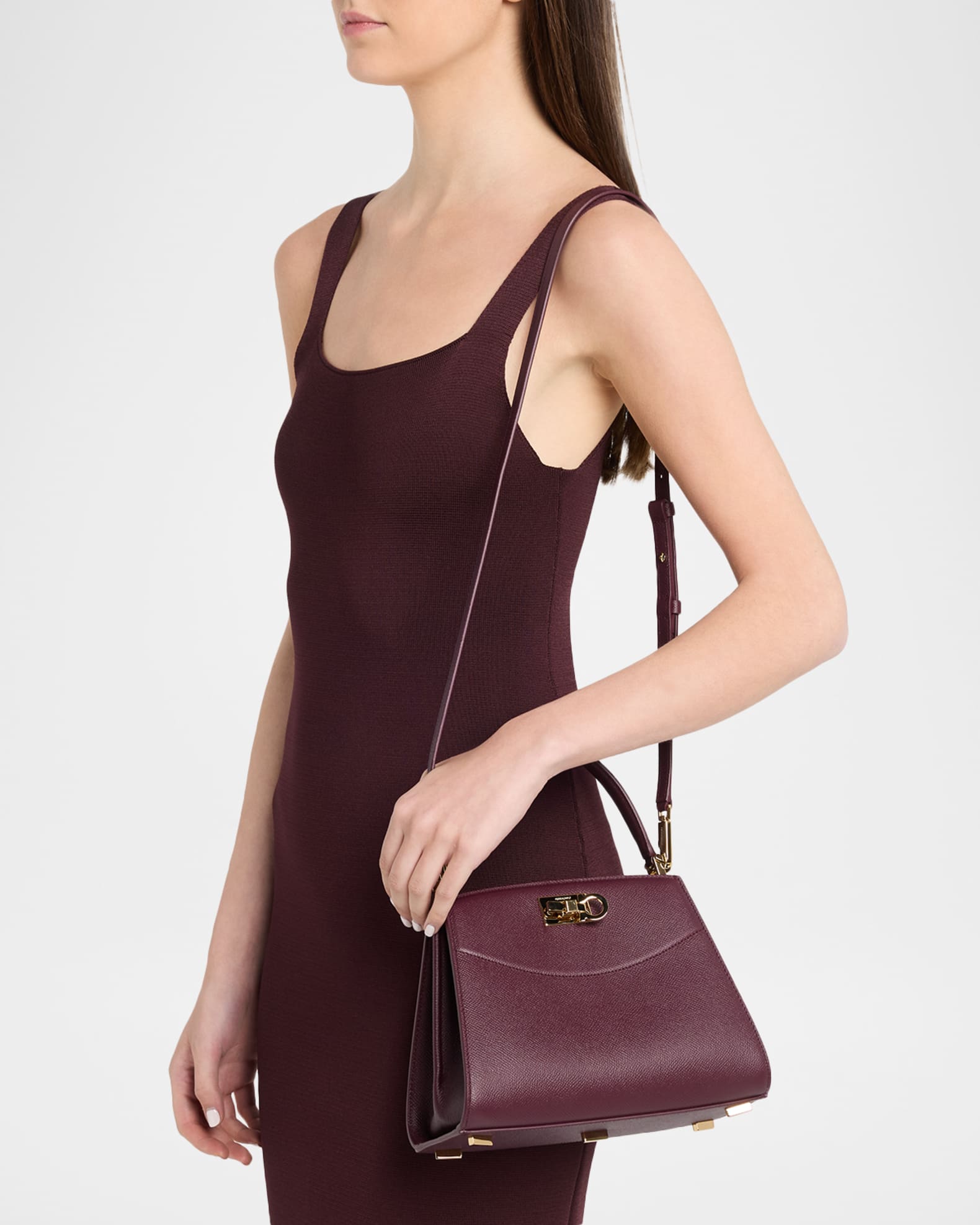 Ferragamo Studio Box Hammered Leather Top-Handle Bag | Neiman Marcus